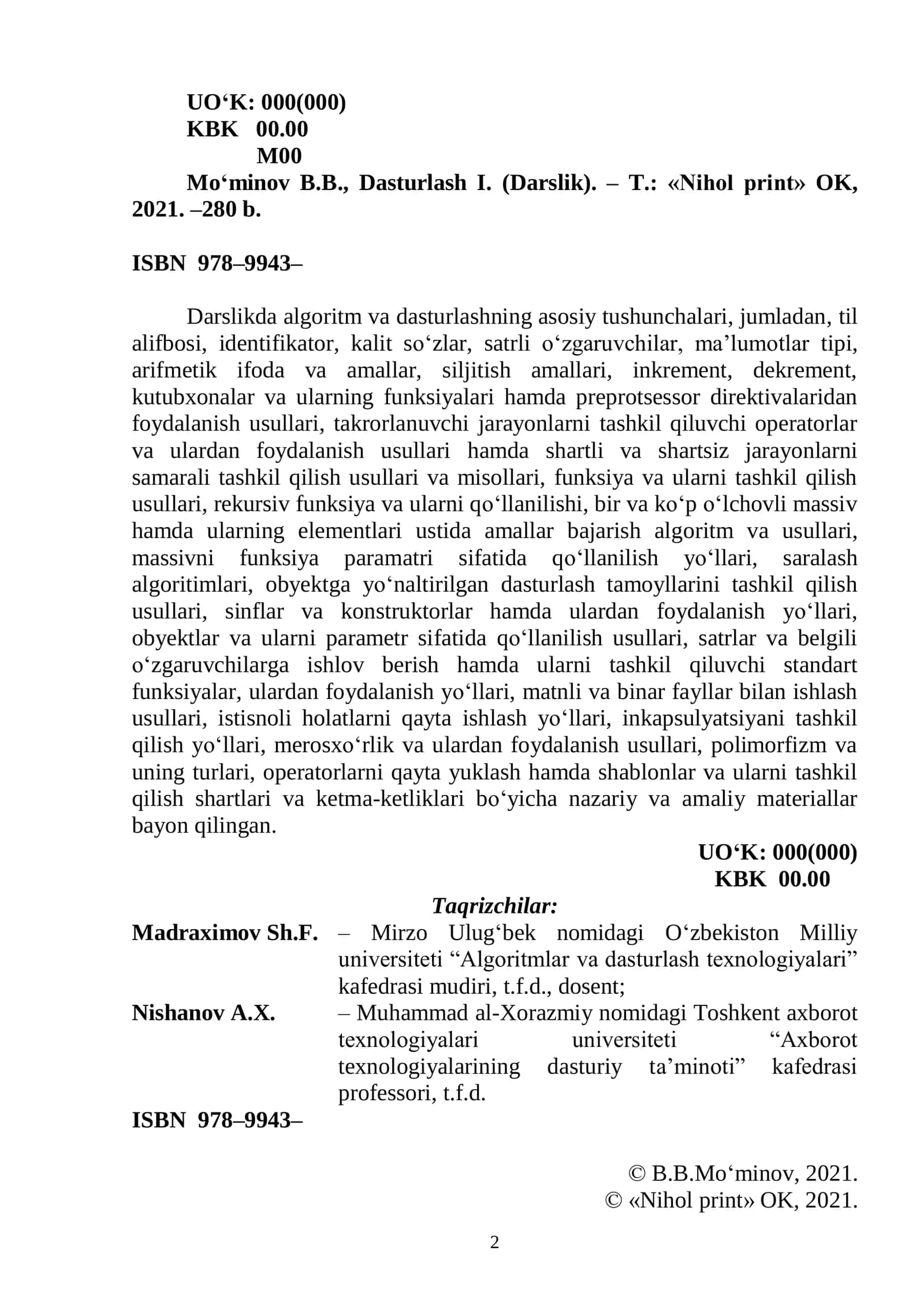 Dasturlash I 2