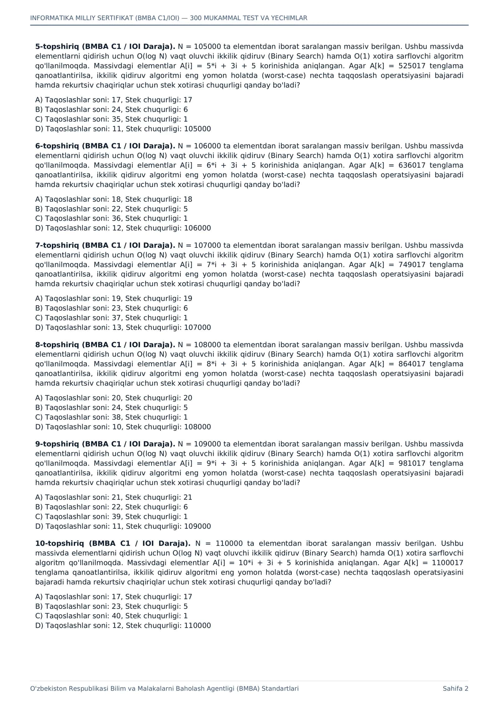 INFORMATIKA MILLIY SERTIFIKAT (BMBA C1/IOI) 2