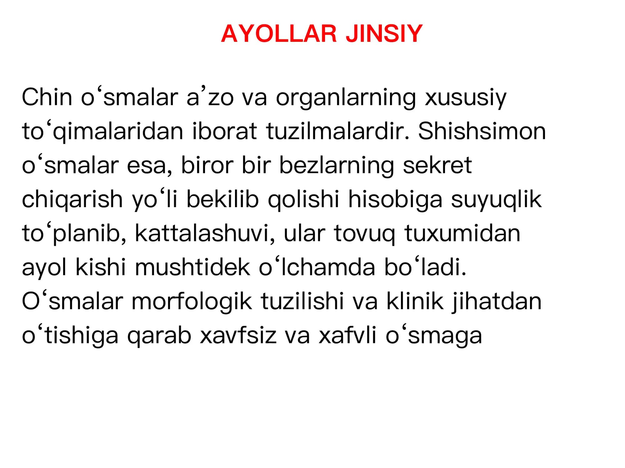 Ayollar JINSIY A’ZOLARIDA O’SMA OLDI VA O’SMA KASALLIKLARI 2