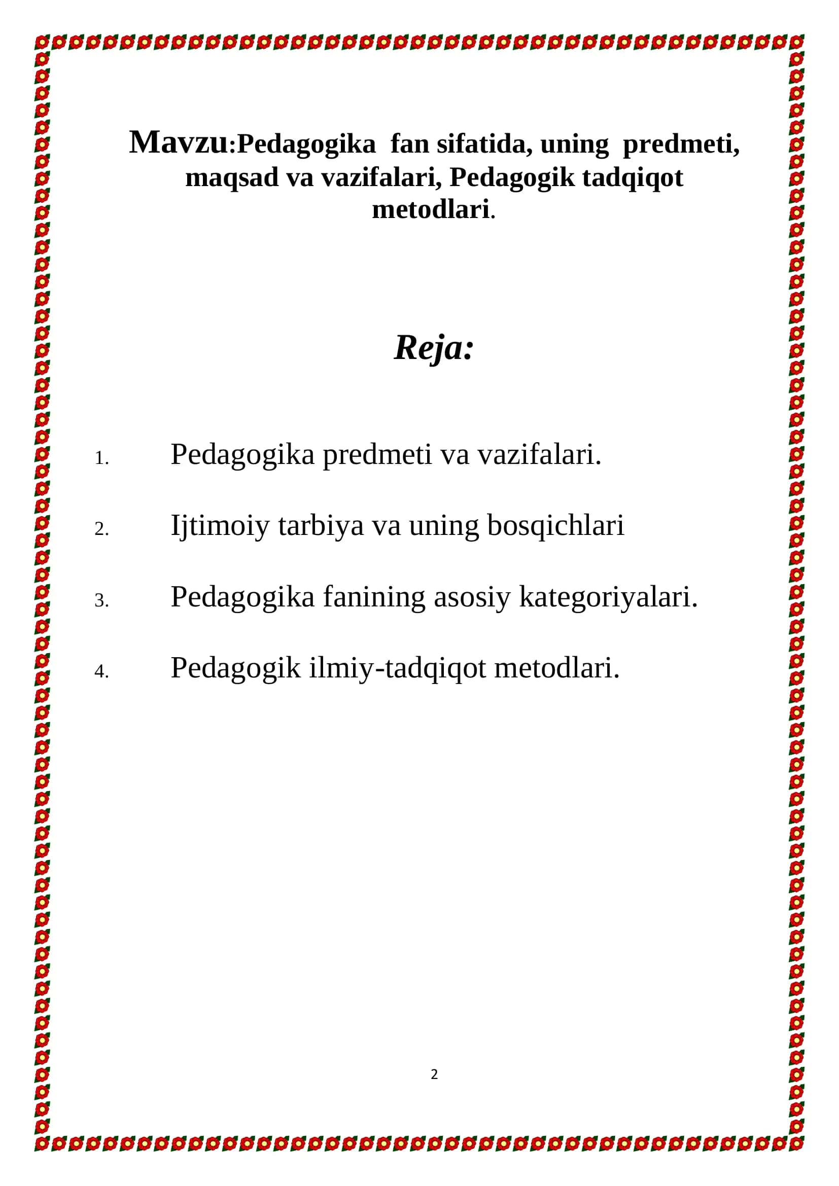 Pedagogika fan sifatida, uning predmeti, maqsad va vazifalari 2