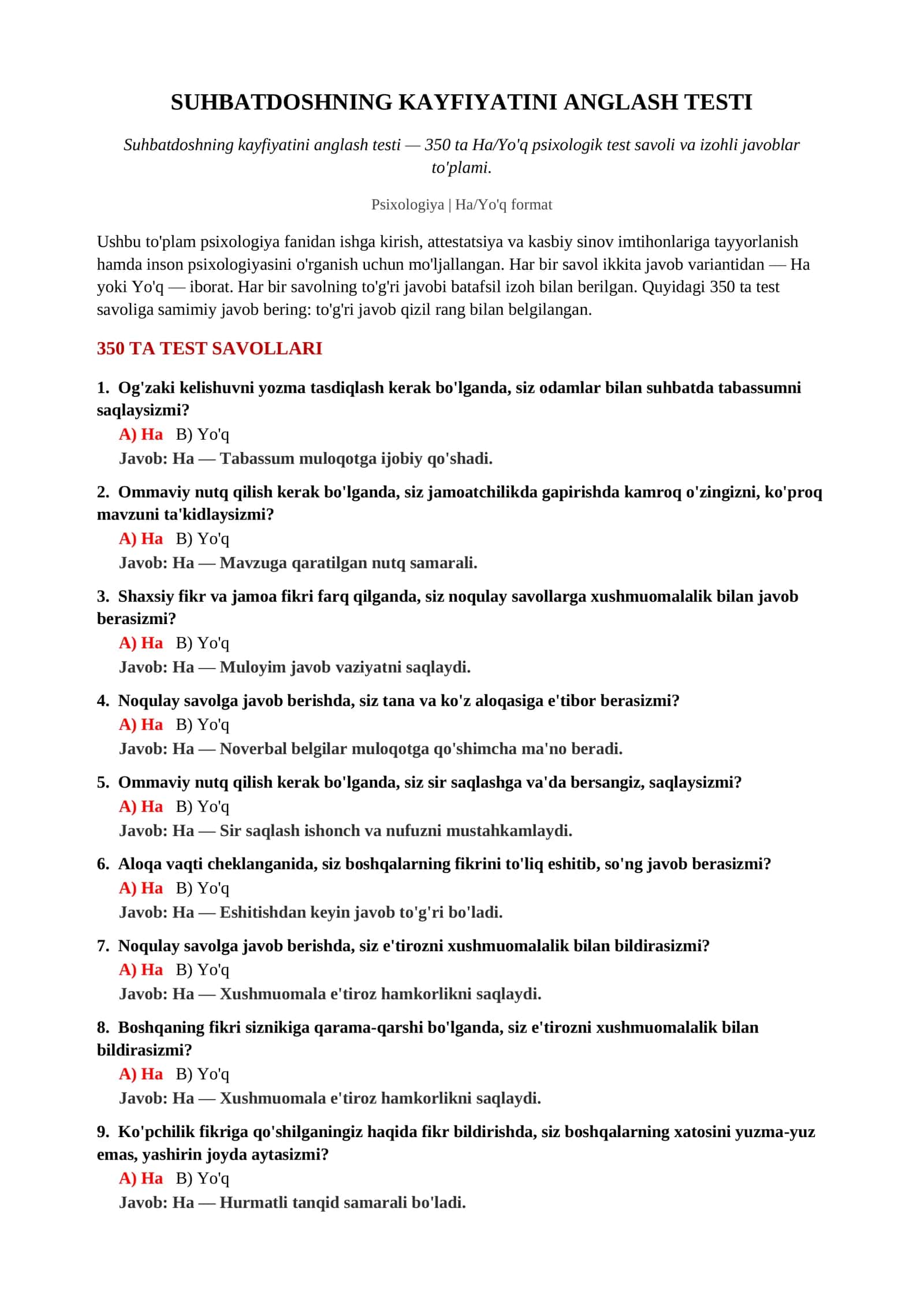 SUHBATDOSHNING KAYFIYATINI ANGLASH TESTI 2