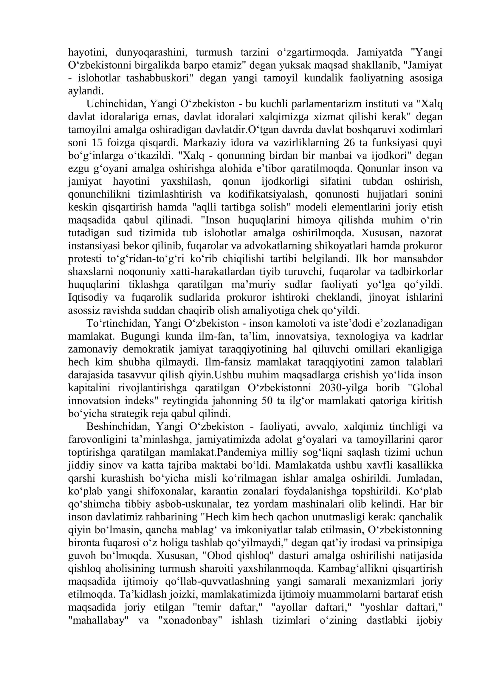 Yangi O‘zbekiston ijtimoiy-siyosiy, iqtisodiy va madaniy hayotida 2
