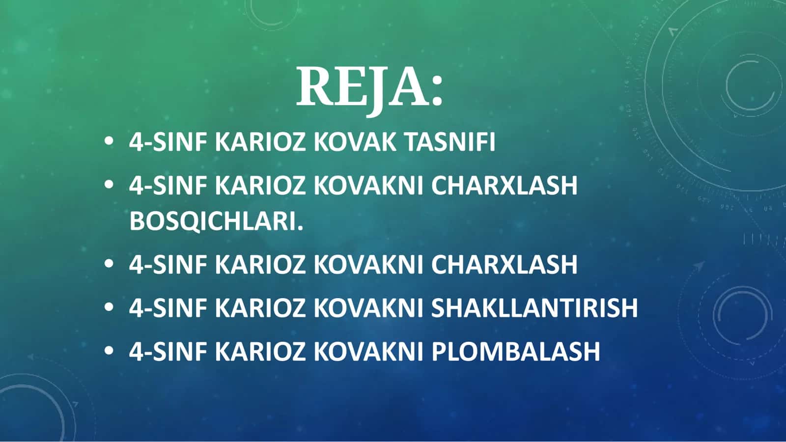 FANTOMLARDA 4-SINF KARIOZ BO’SHLIQLARINI CHARXLASH VA PLOMBALASH 2