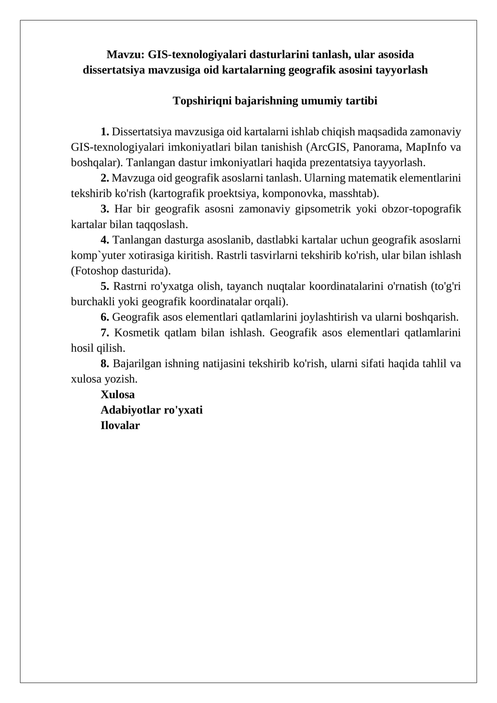 GAT-texnalogiyalari dasturlarini tanlash ular asosida dissertatsiyaga oid kartalarning geografik asosini tayyorlash 2
