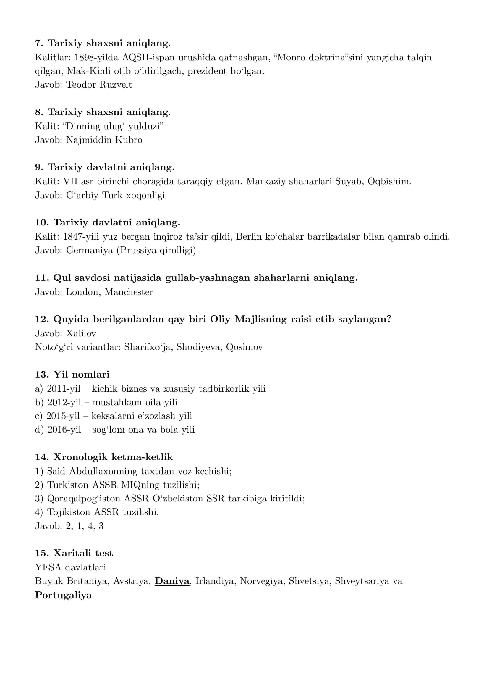 Tarix Test topshiriqlari 2