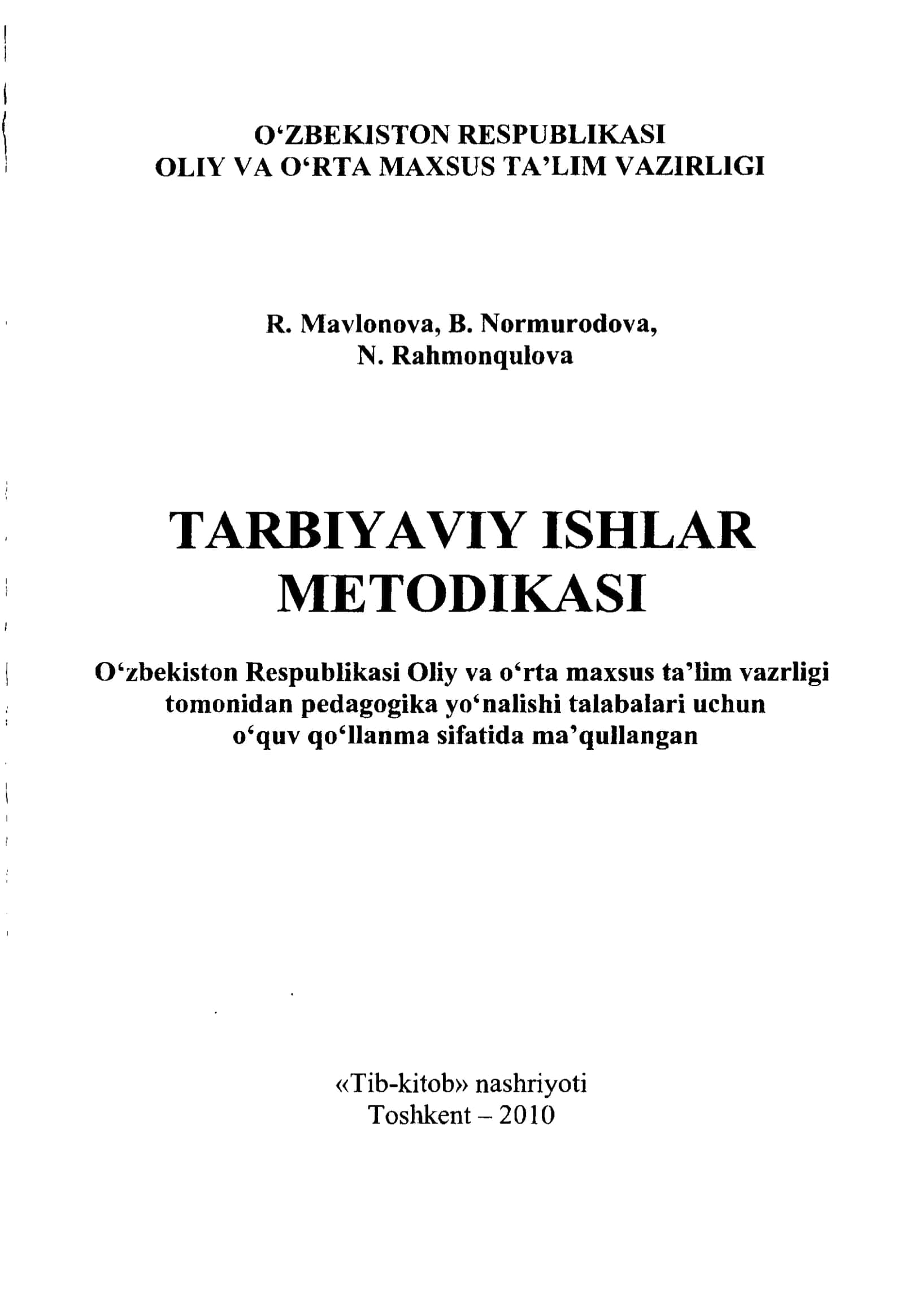 Maktab maslahatchilari uchun Tarbiyaviy ishlar metodikasi 2