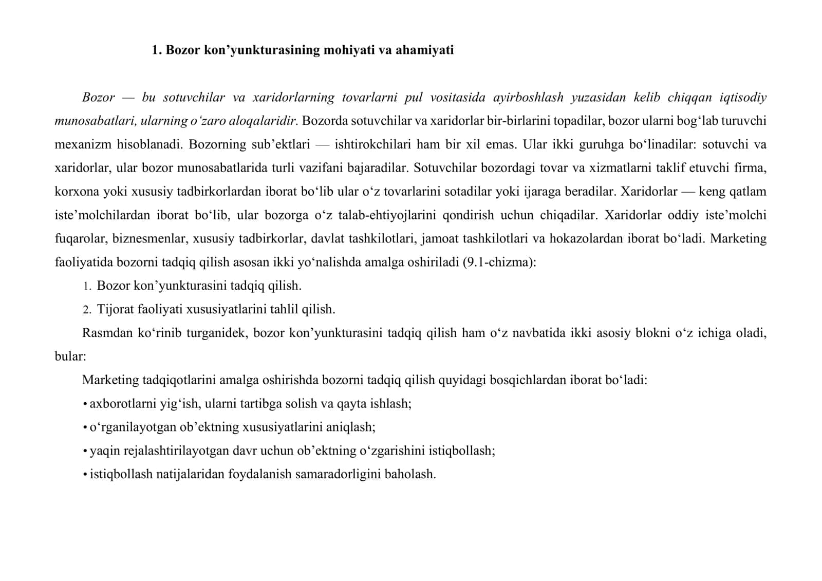 Bozor kon’yunkturasi tahlili (ma’lum soha bo‘yicha) 2