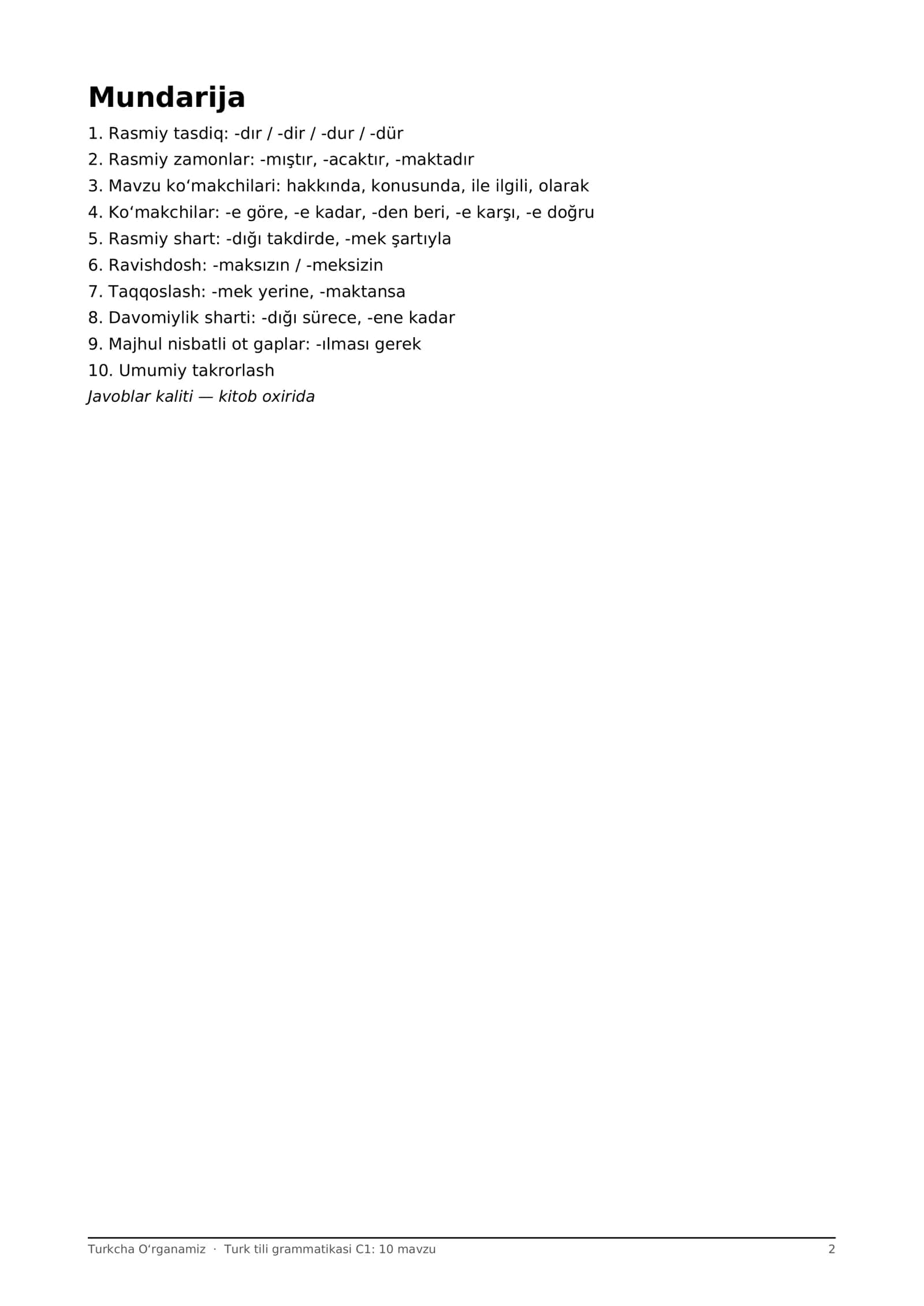Turk tili grammatikasi C1: 10 mavzu, rasmiy va yozma uslub konstruksiyalari (PDF) 2