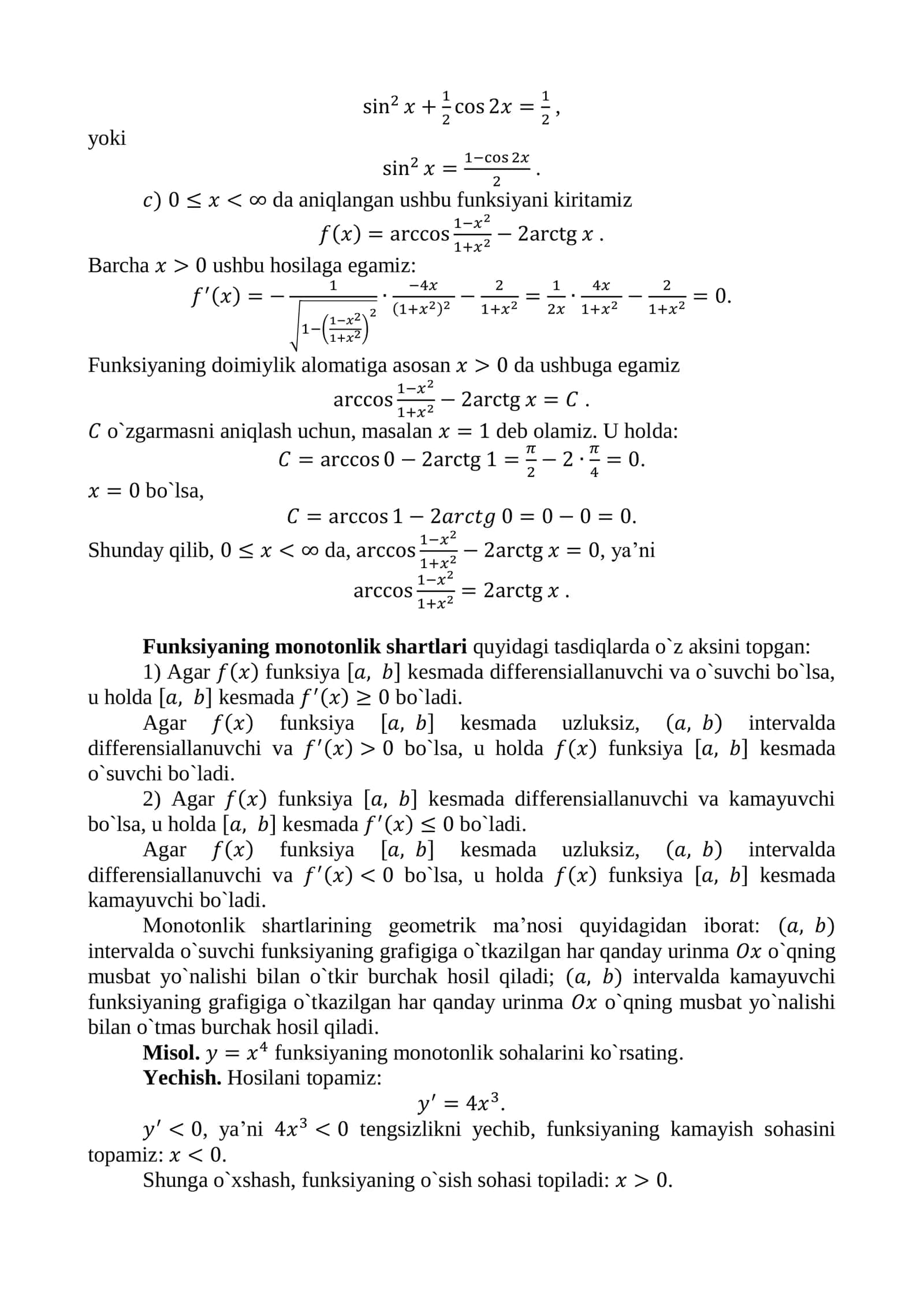 Hosilaning tadbiqlari 2