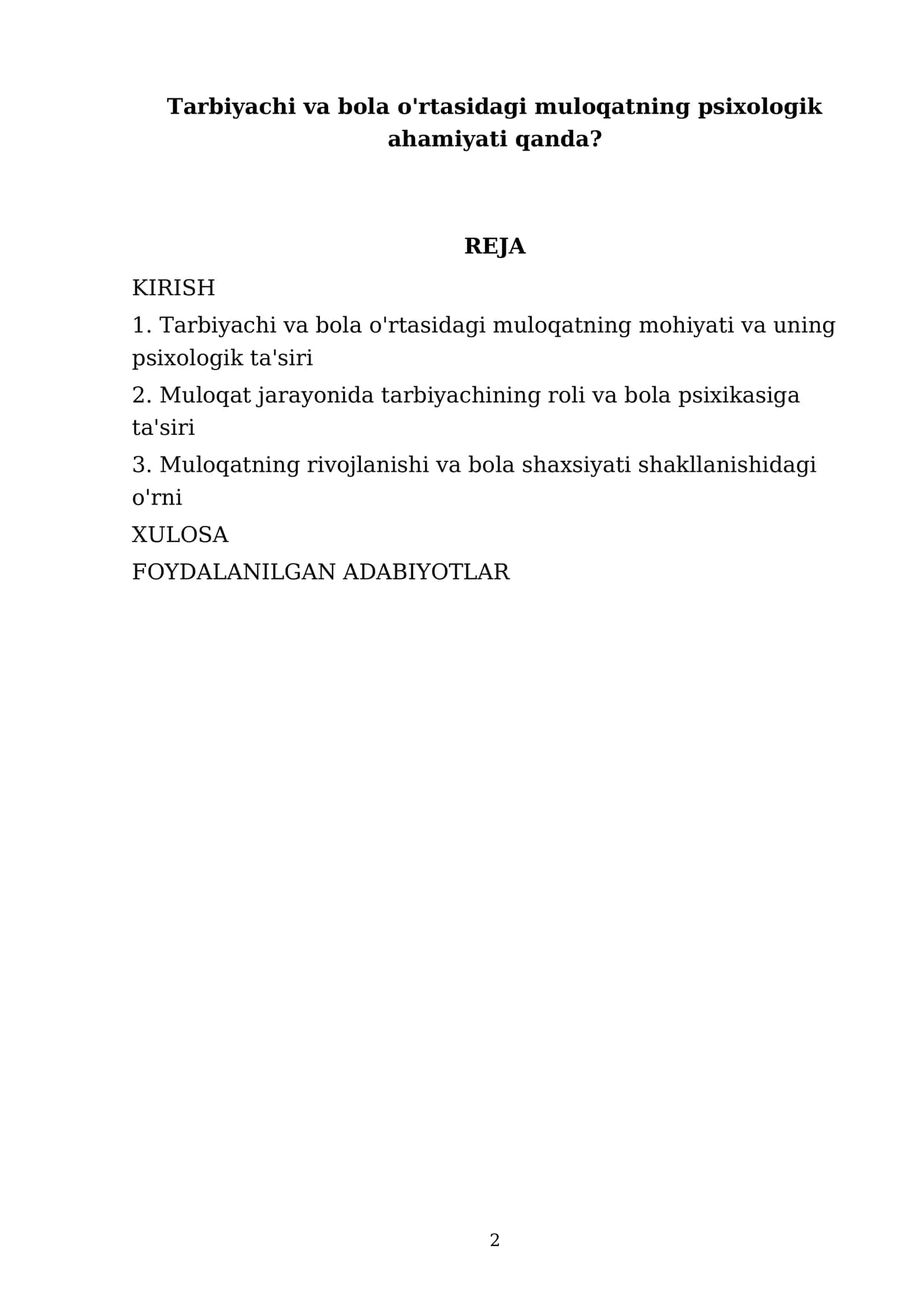 Tarbiyachi va bola o'rtasidagi muloqatning psixologik ahamiyati qanda? 2