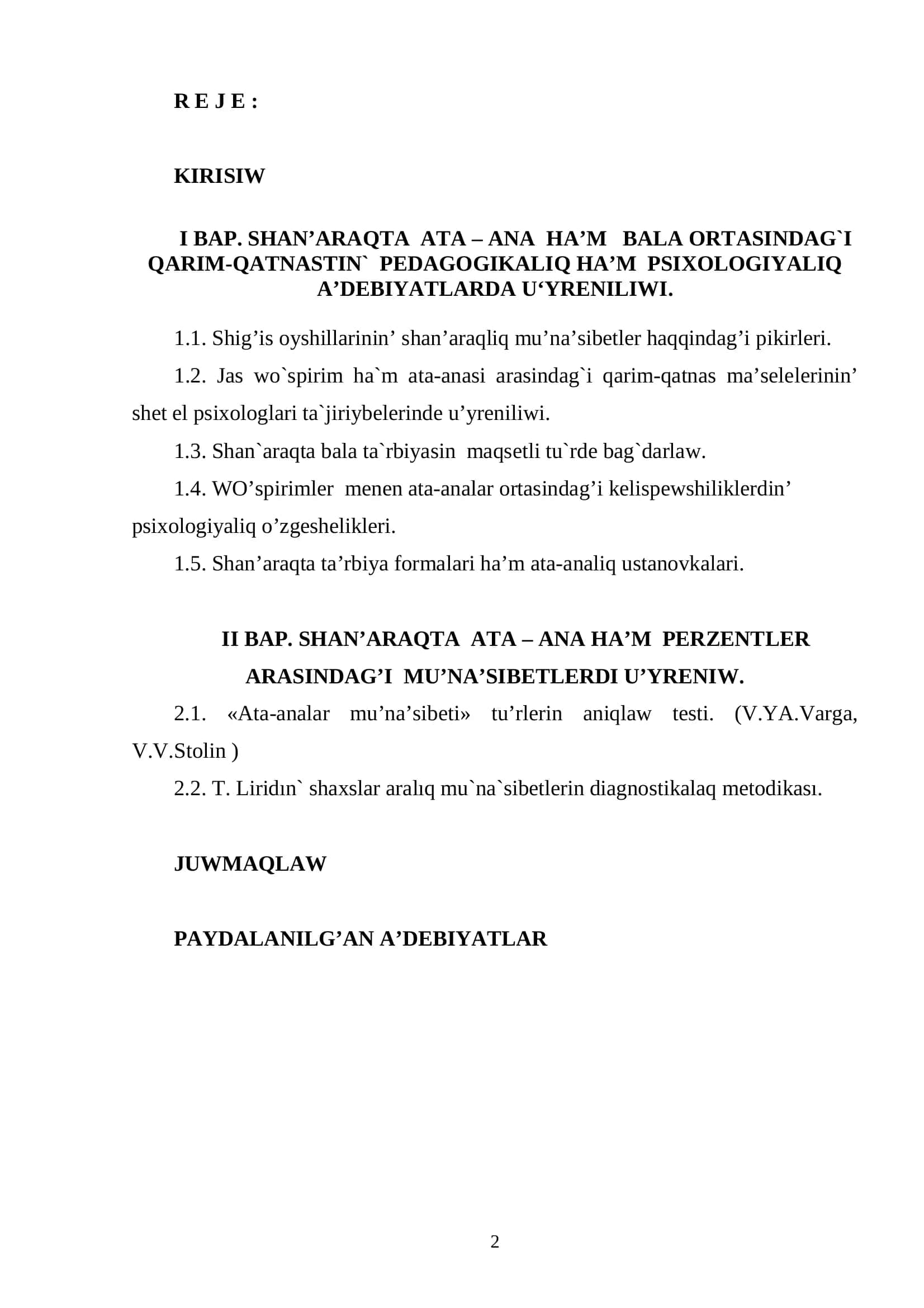"Pedagogika ha`m psixologiya" ta`lim bagdarinin’4 ”е” kurs talabasi 2