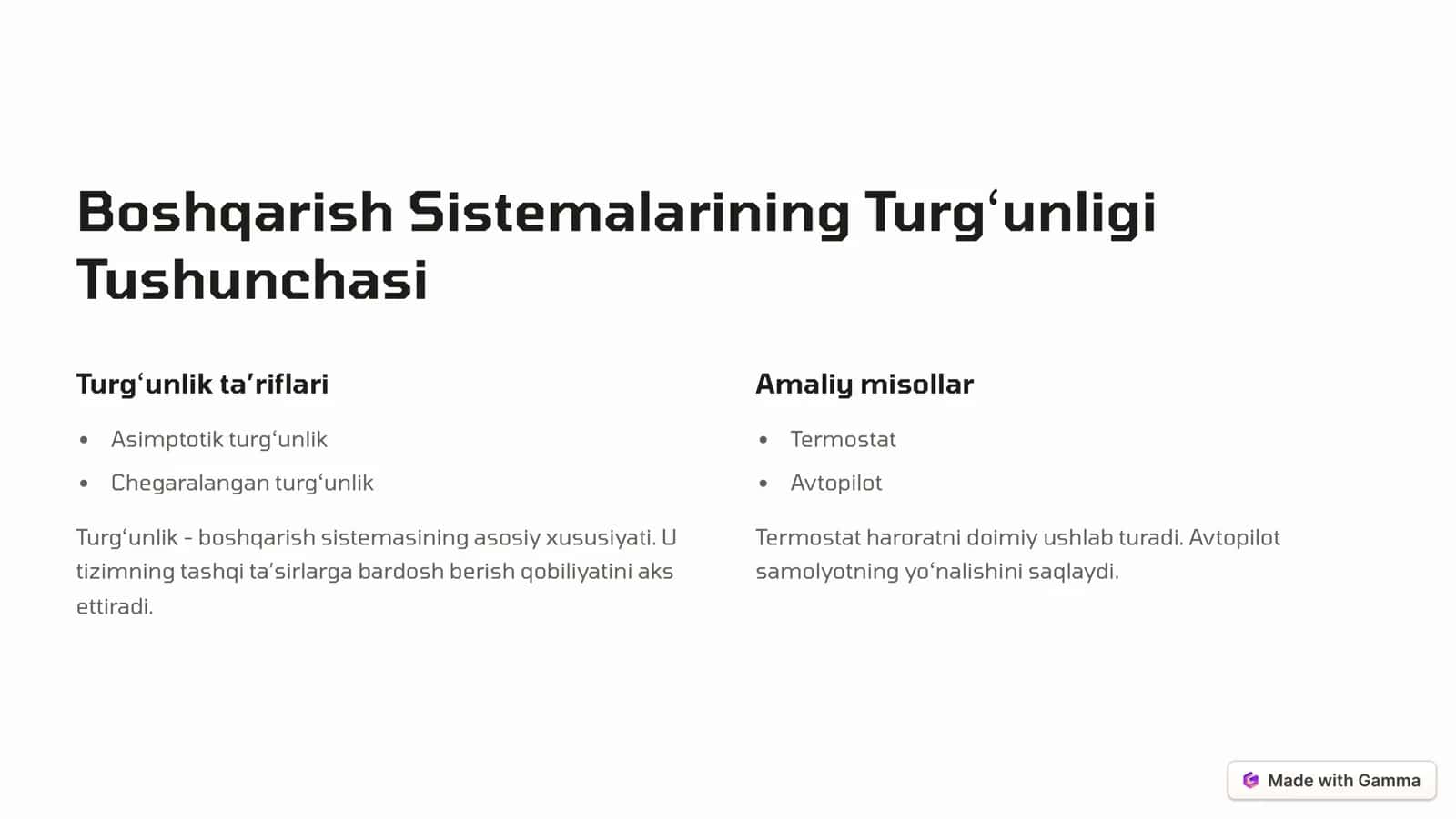 Avtomatik Boshqarish Nazariyasida Turg'unlik 2