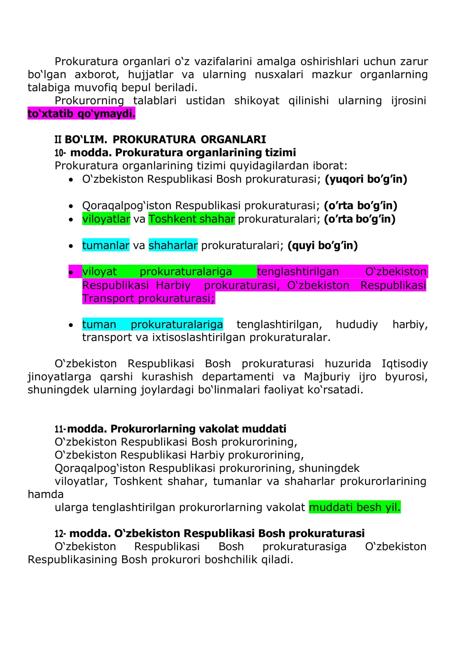O‘zbekiston Respublikasining qonuni PROKURATURA TO‘G‘RISIDA 2