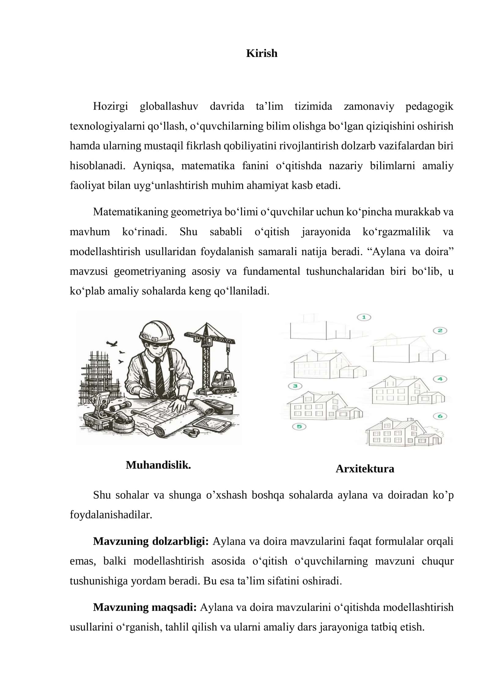 Aylana va doira mavzularini o’qitishda modellashtirish usullari 2