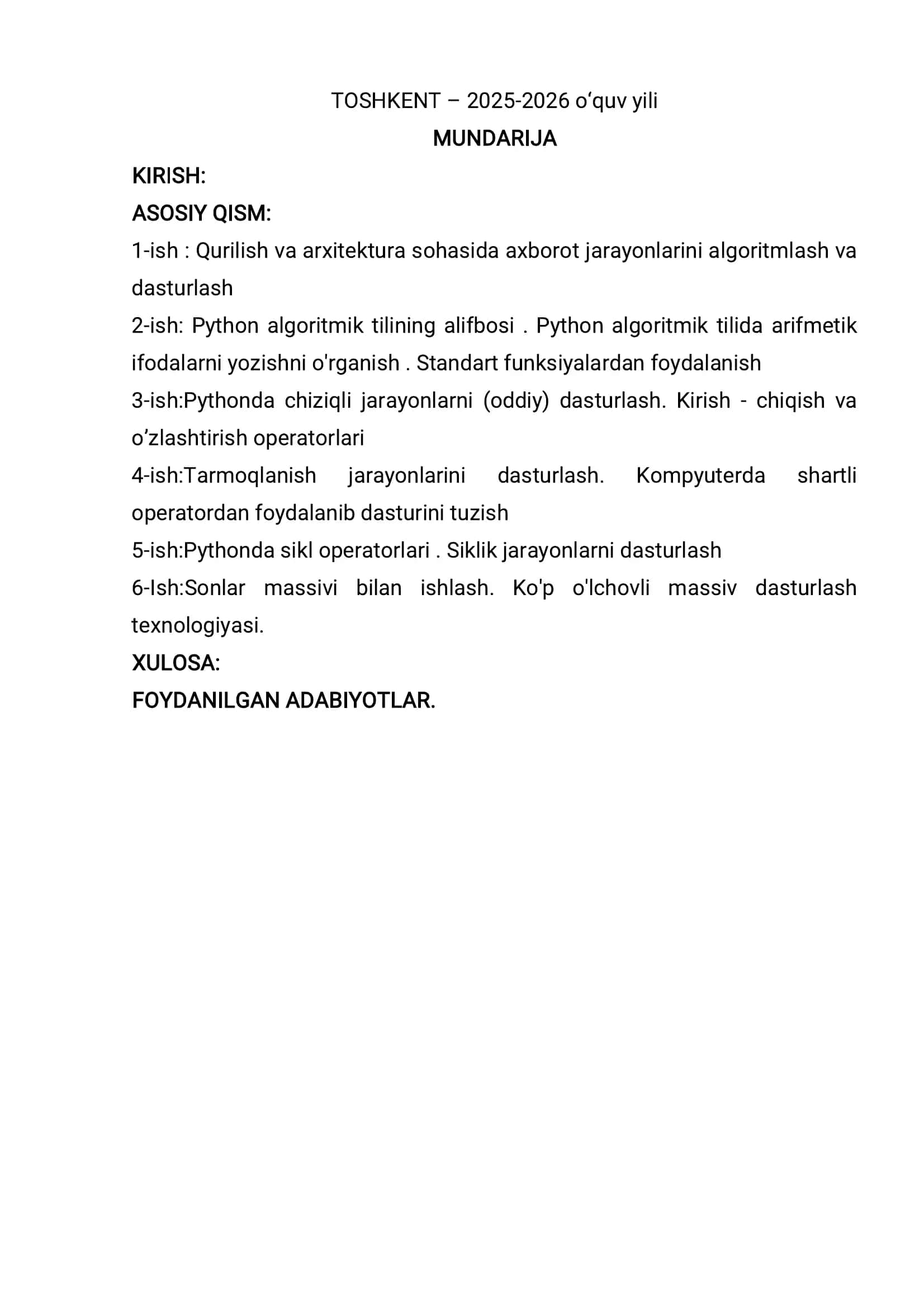 "PYTHON ALGORITMIK TILIDA DASTURLASH ASOSLARI" 2