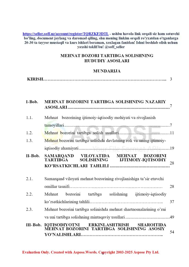 Samarqand viloyati mehnat bozorini tartibga solishning ijtimoiy-iqtisodiy asoslari (malakaviy bitiruv ishi) 2