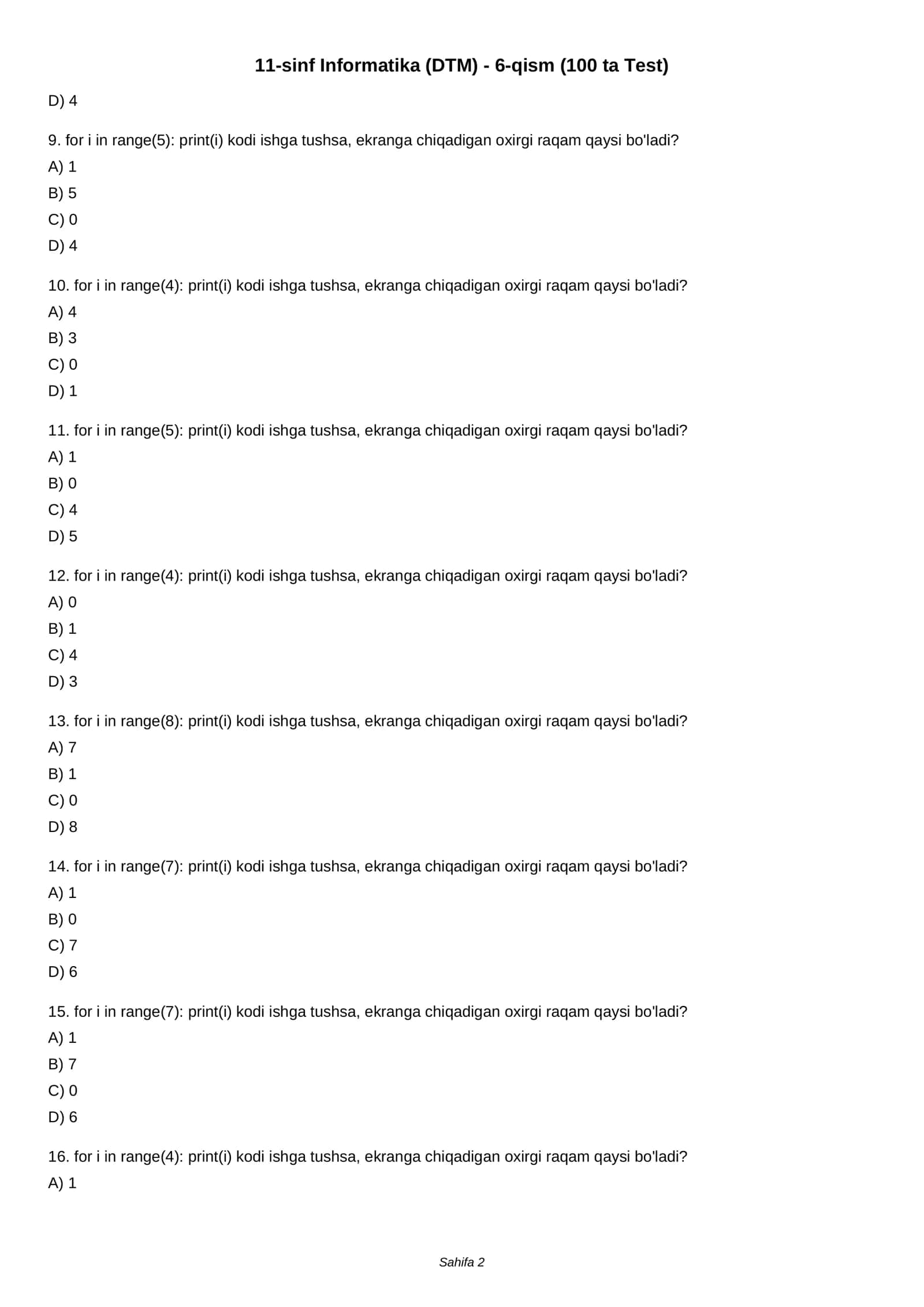 11-sinf Informatika (DTM) - 6-qism (100 ta Test) 2