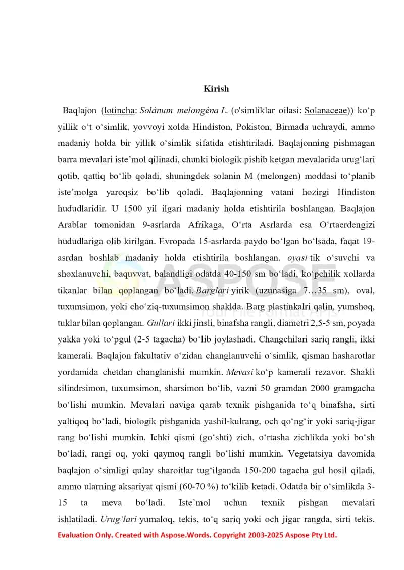 Quritilgan 18 tonna baqlajon mahsulotlarini qadoqlash uchun talab qilinadigan qadoqlash materiallarini turi va miqdorini hisoblash 2