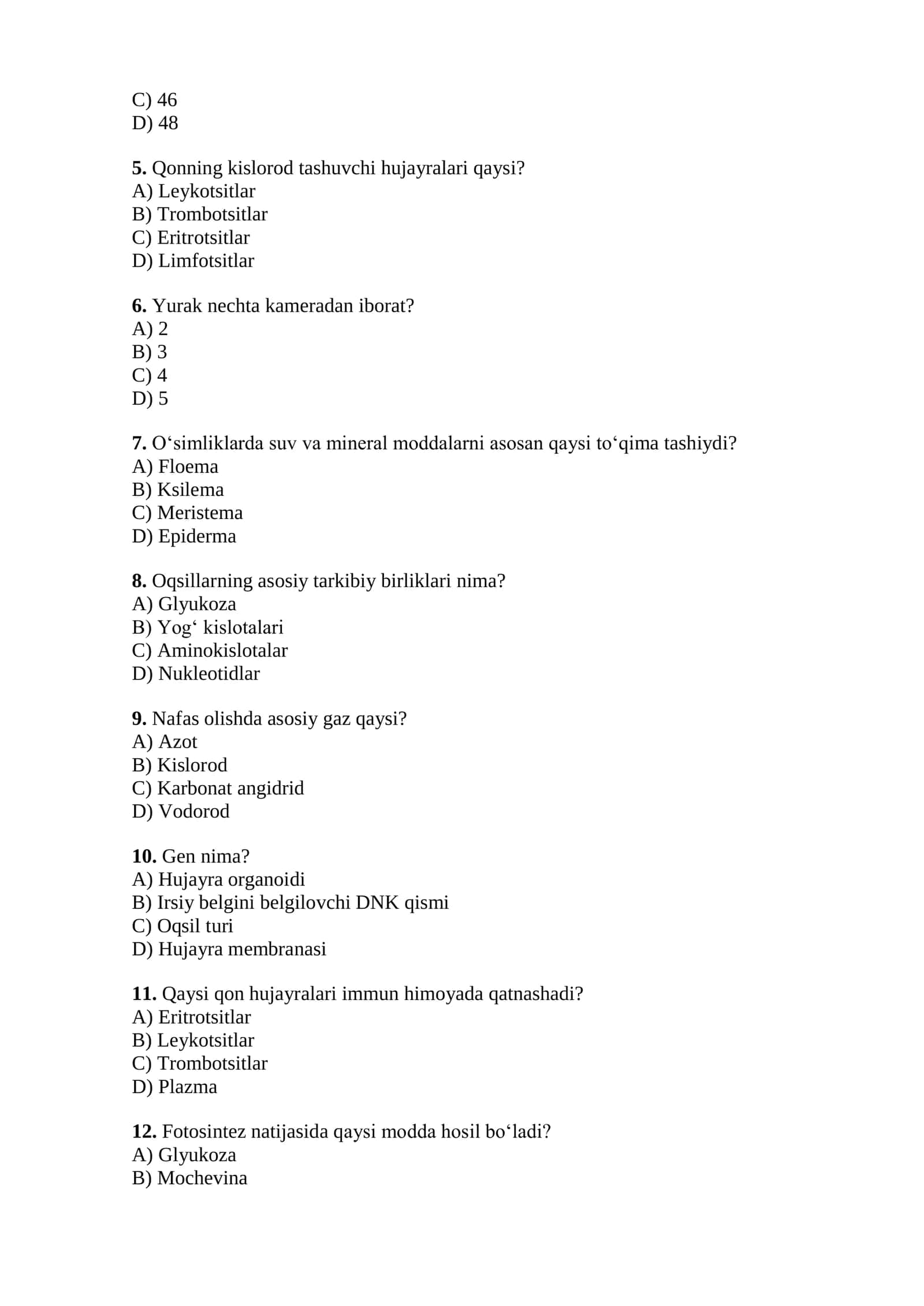 9-sinf Biologiya testi 2