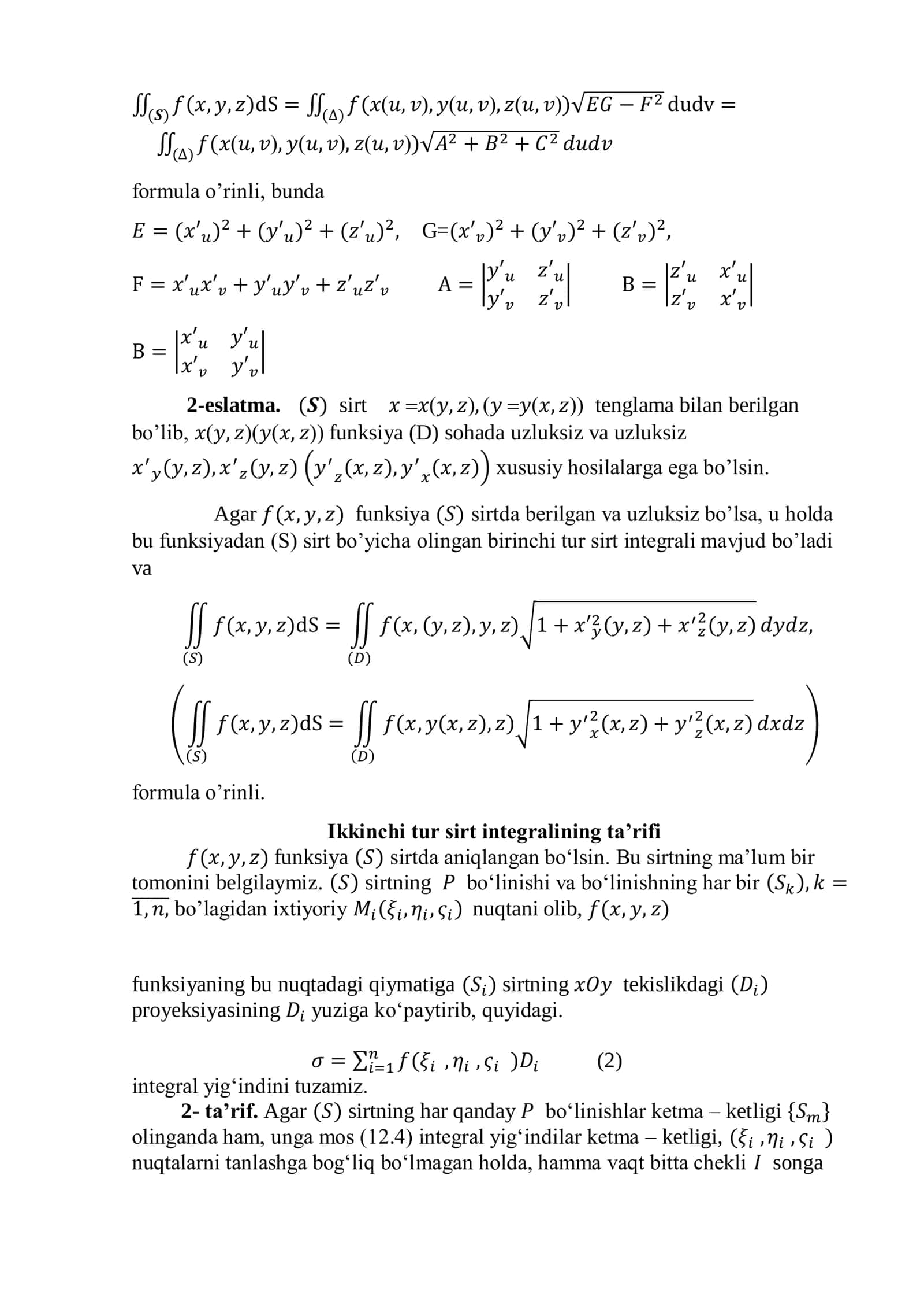 Sirt integrallar 2