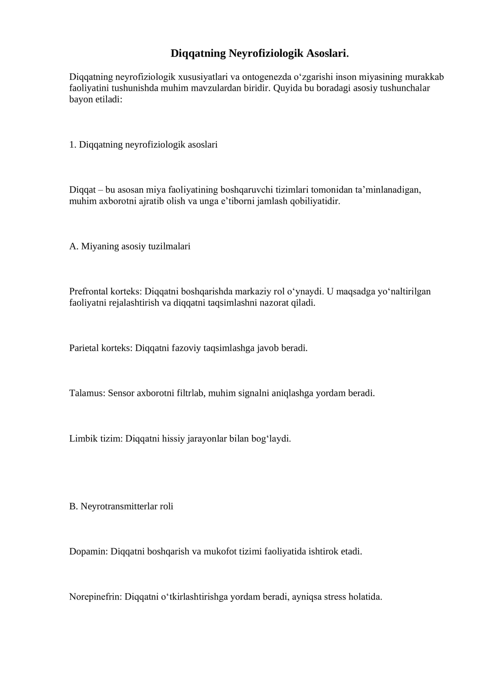 DIQQATNING NEYROFIZIOLOGIK XUSUSIYATLARI VA ONTOGENEZDA O`ZGARISHI 2