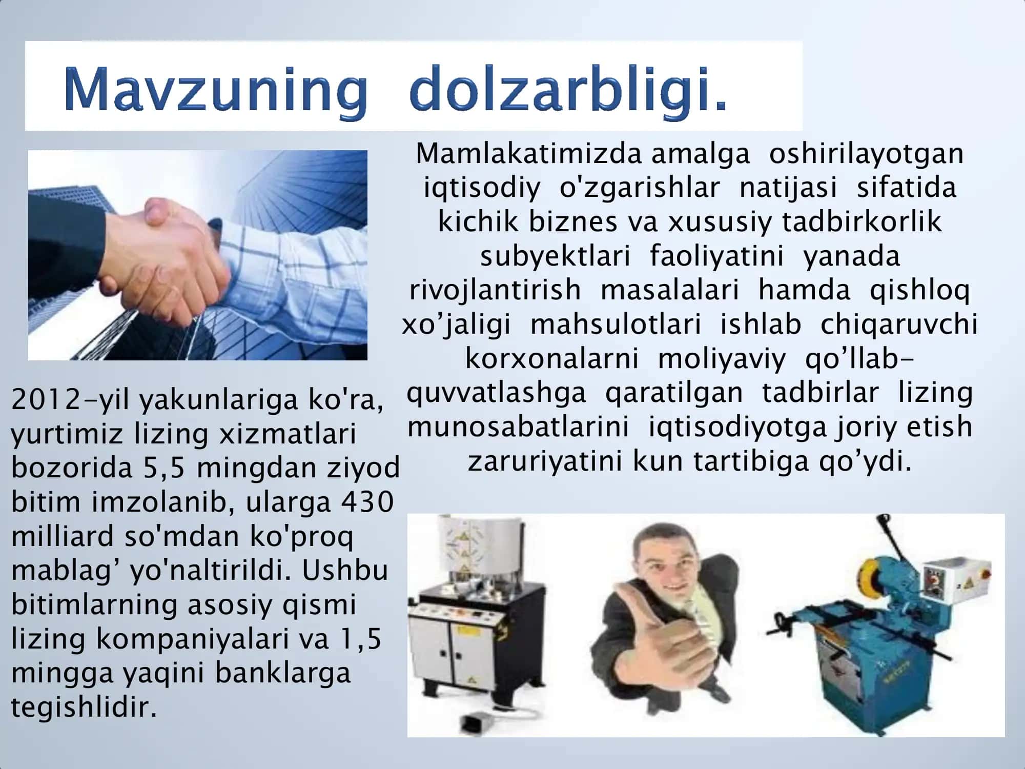 Kichik biznes subyektlari faoliyatini lizing asosida moliyalashtirishni takomillashtirish 2