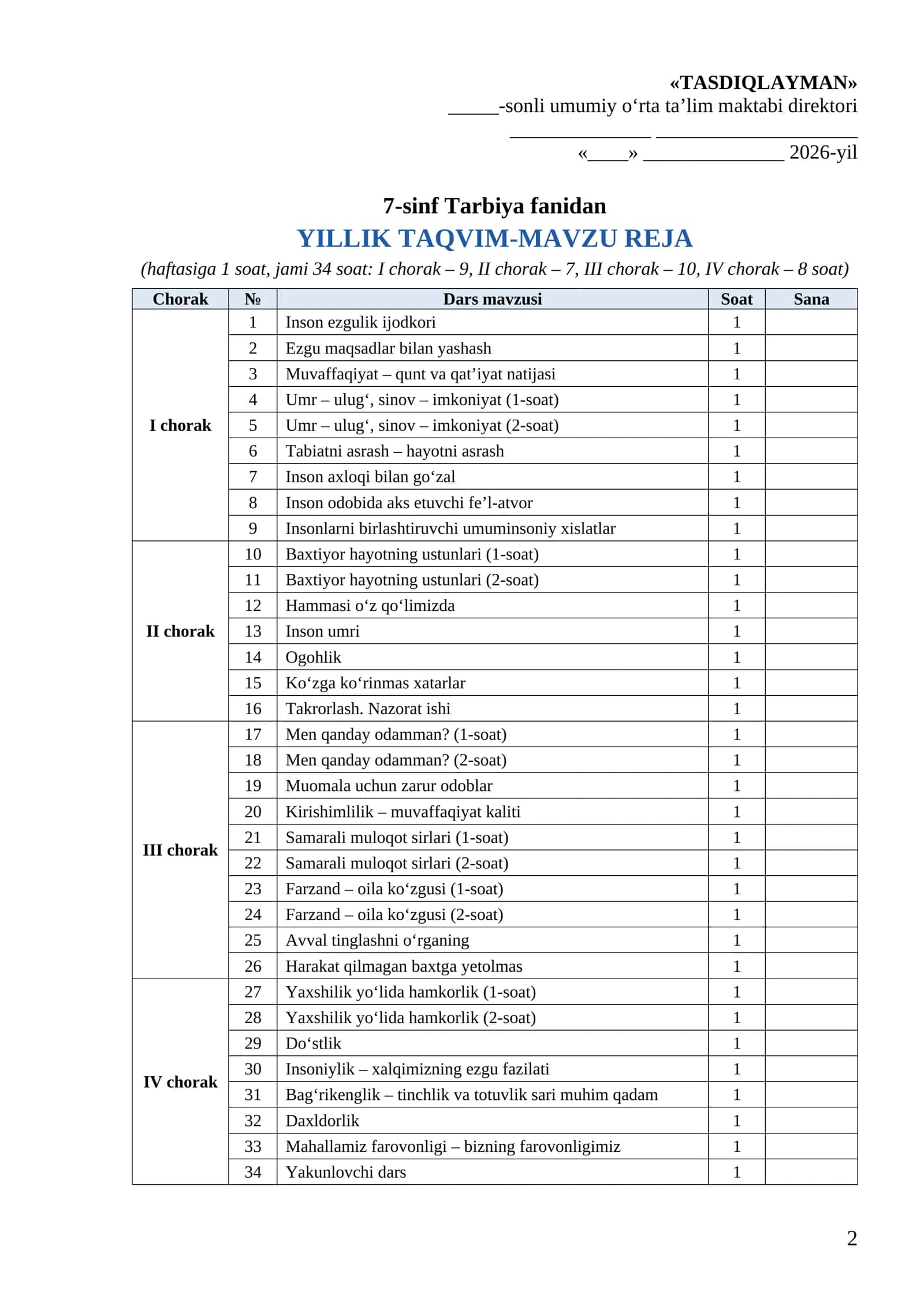 7-SINF TARBIYA FANIDAN YILLIK DARS ISHLANMALARI JAMLANMASI 2