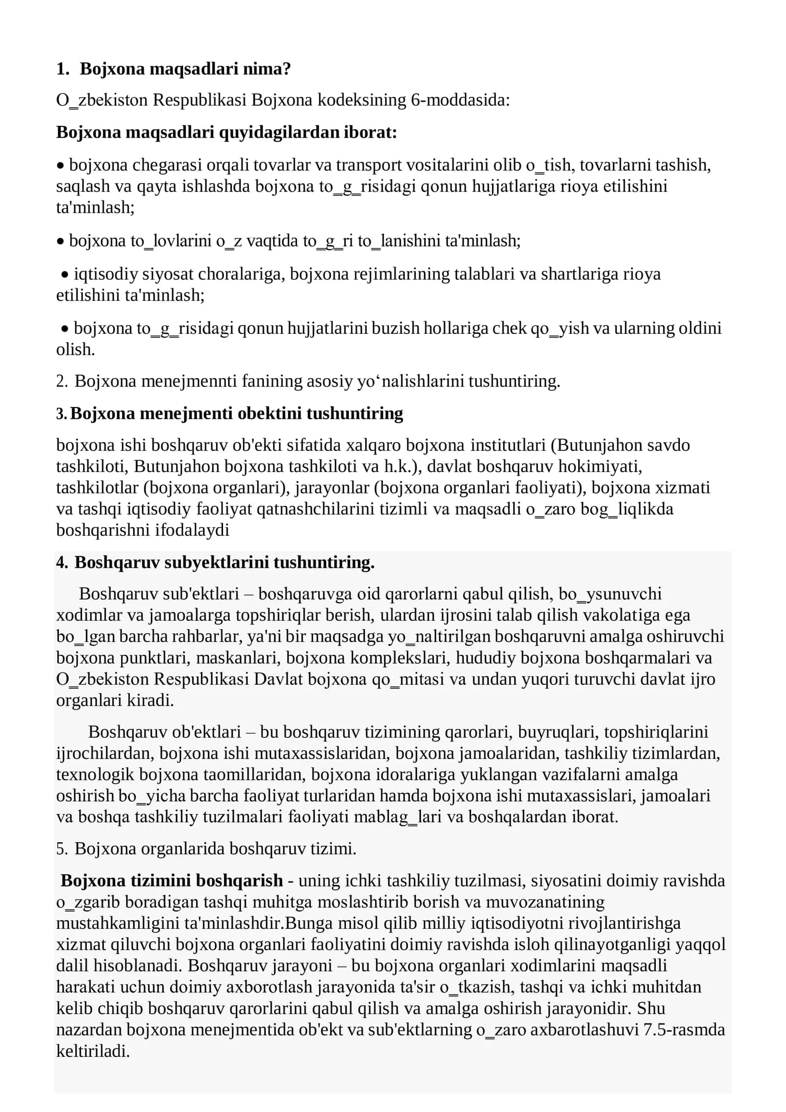 BOJXONA IDORALARIGA ISHGA KIRISH SAVOL-JAVOBLARI 2