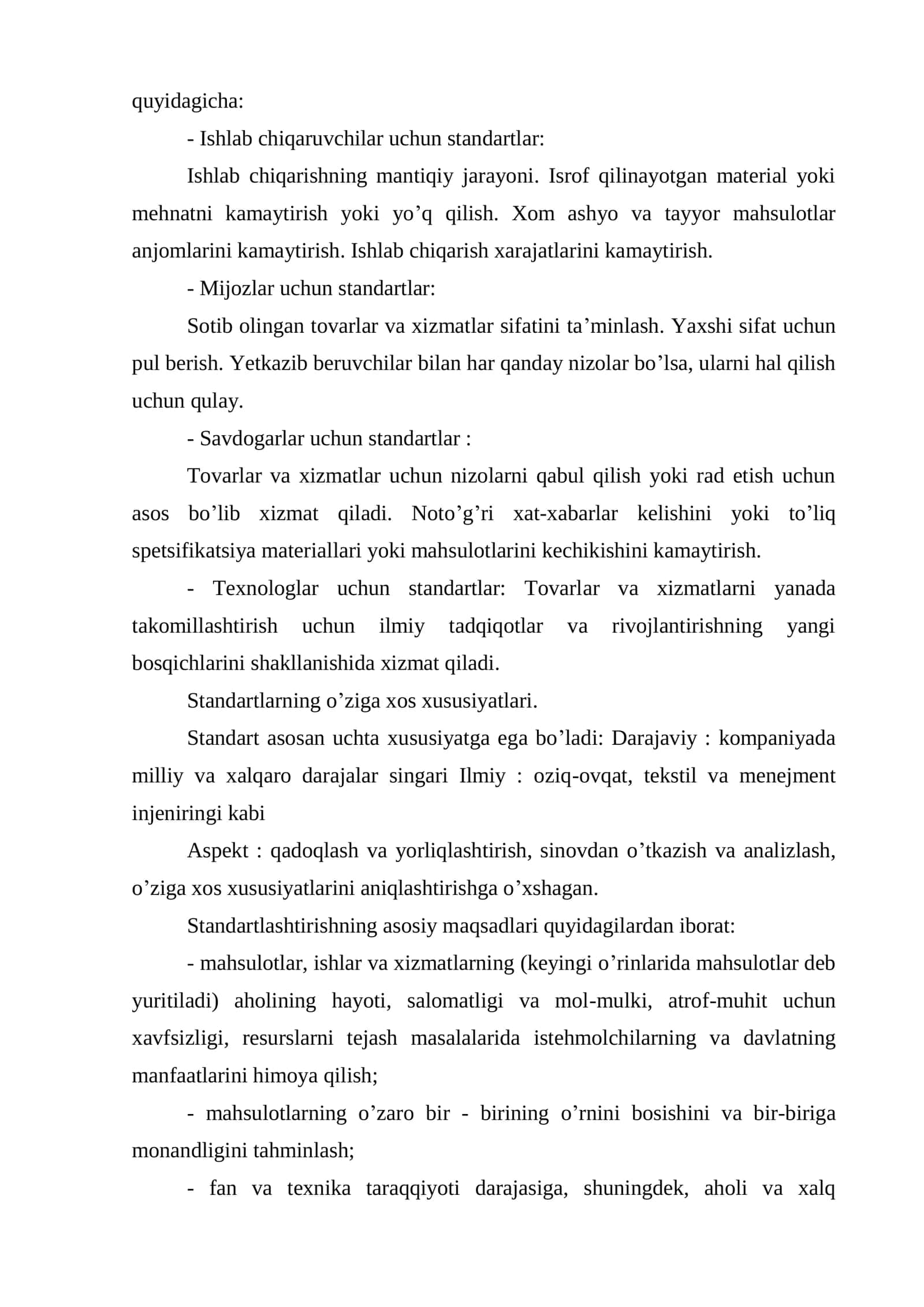 standartlashtirish boʻyicha MA’RUZA 2