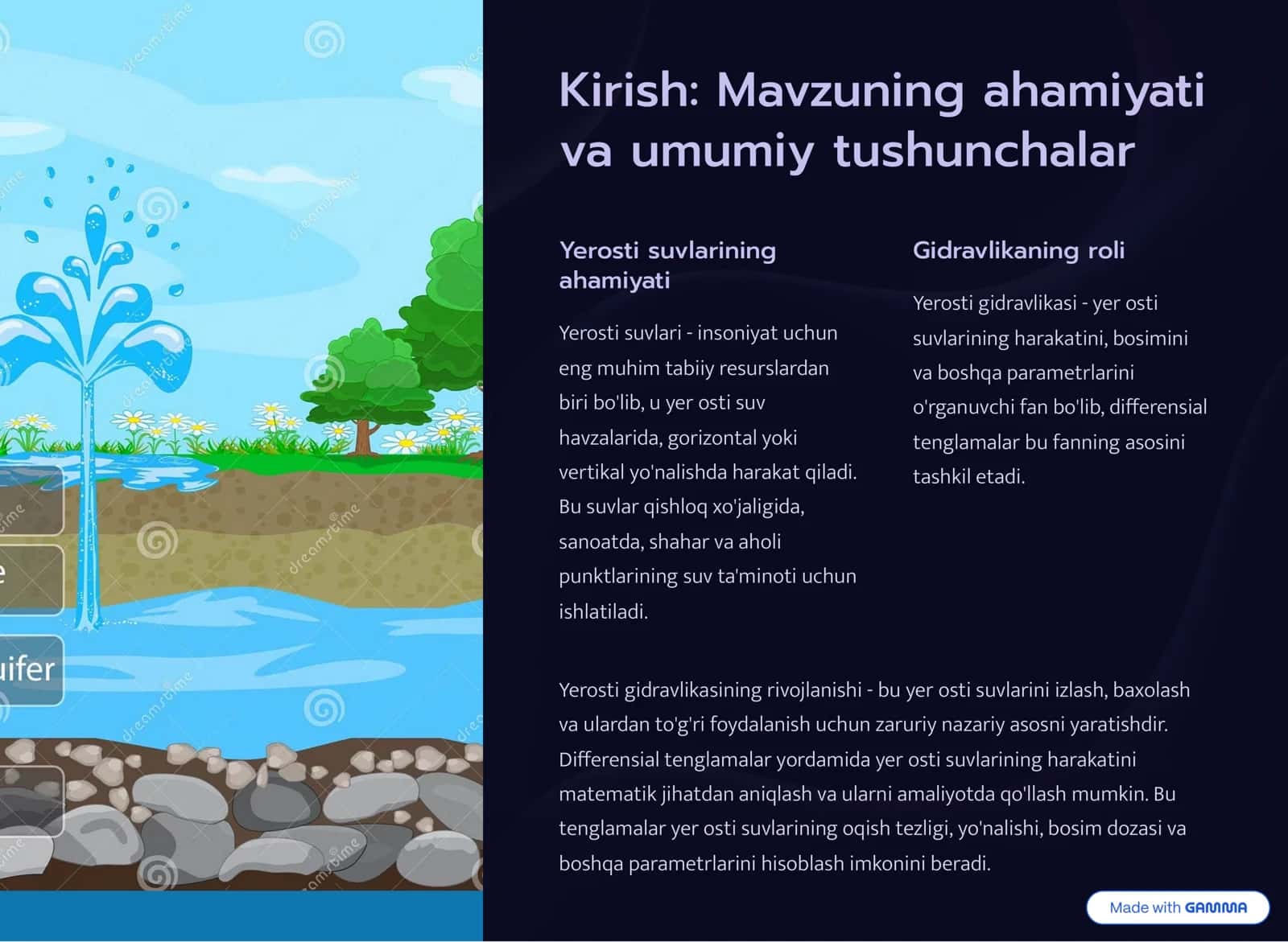 umumiy va yer osti gidravlikasi fanidan harakatning differensial tenlamasi 2
