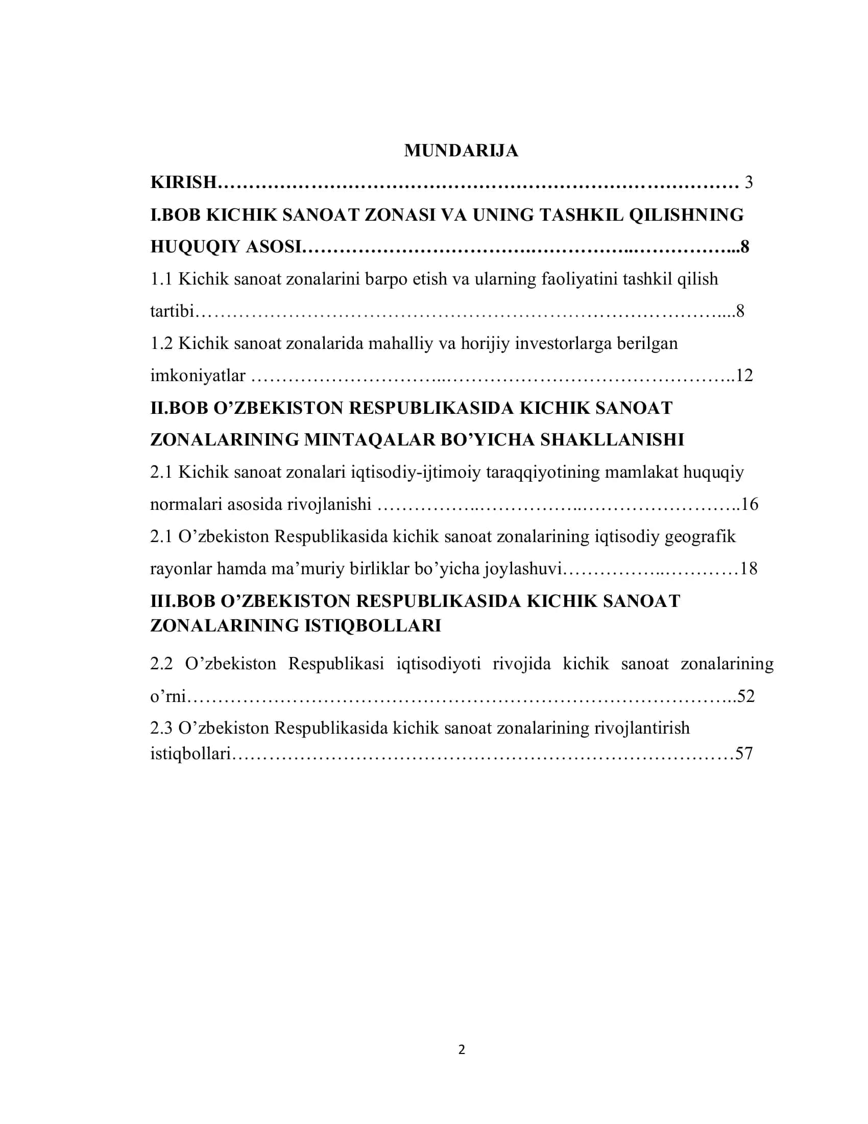 O‘zbekiston Respublikasidagi kichik sanoat zonalarining joylashuvi va rivojlanishning geografik xususiyatlari 2