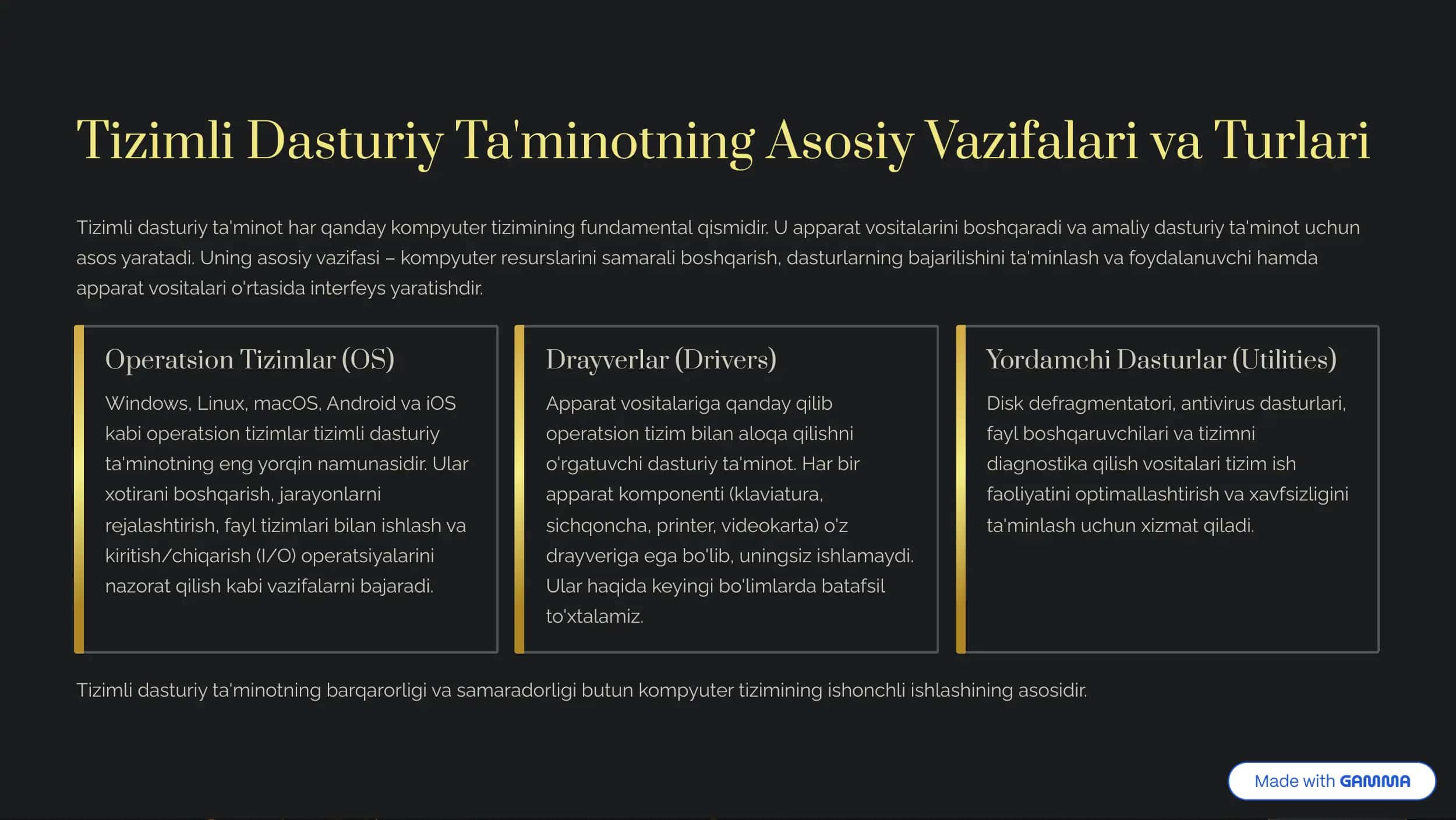 Tizimli Dasturiy Taminot Amaliy Dasturiy Taminot va Drayverlar Chuqur. 2
