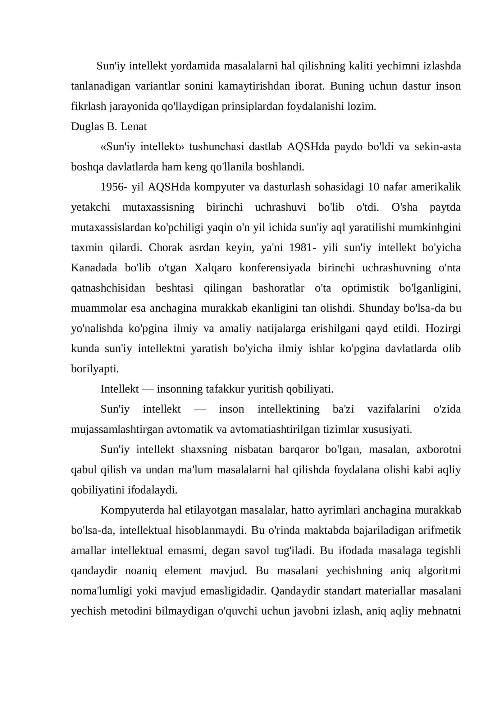 Sun’iy intelekt tizimi va undan foydalasnish imkoniyatlari 2