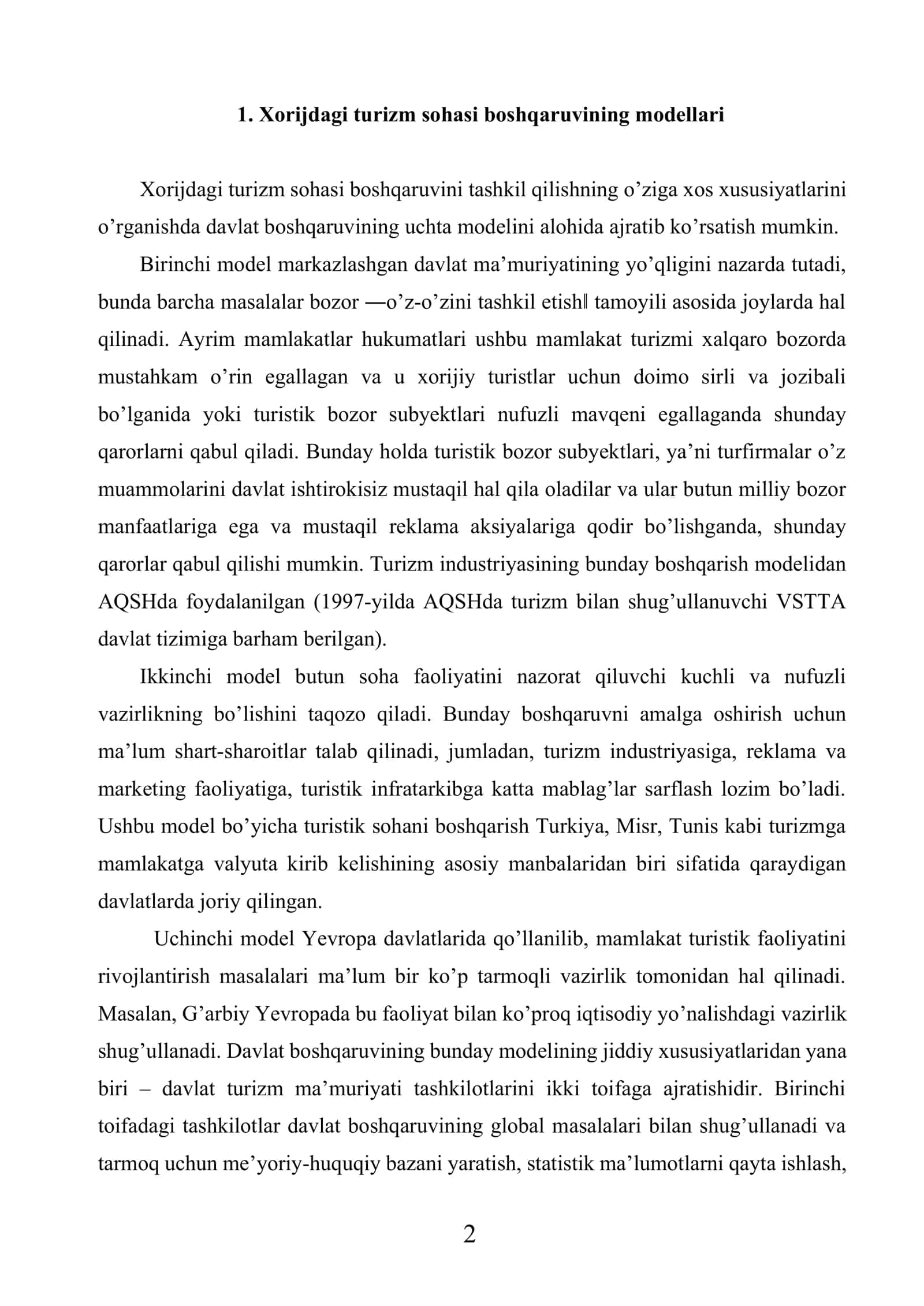 Turizm sohasini boshqarishning tashkiliy tuzilmasi va marketingi 2