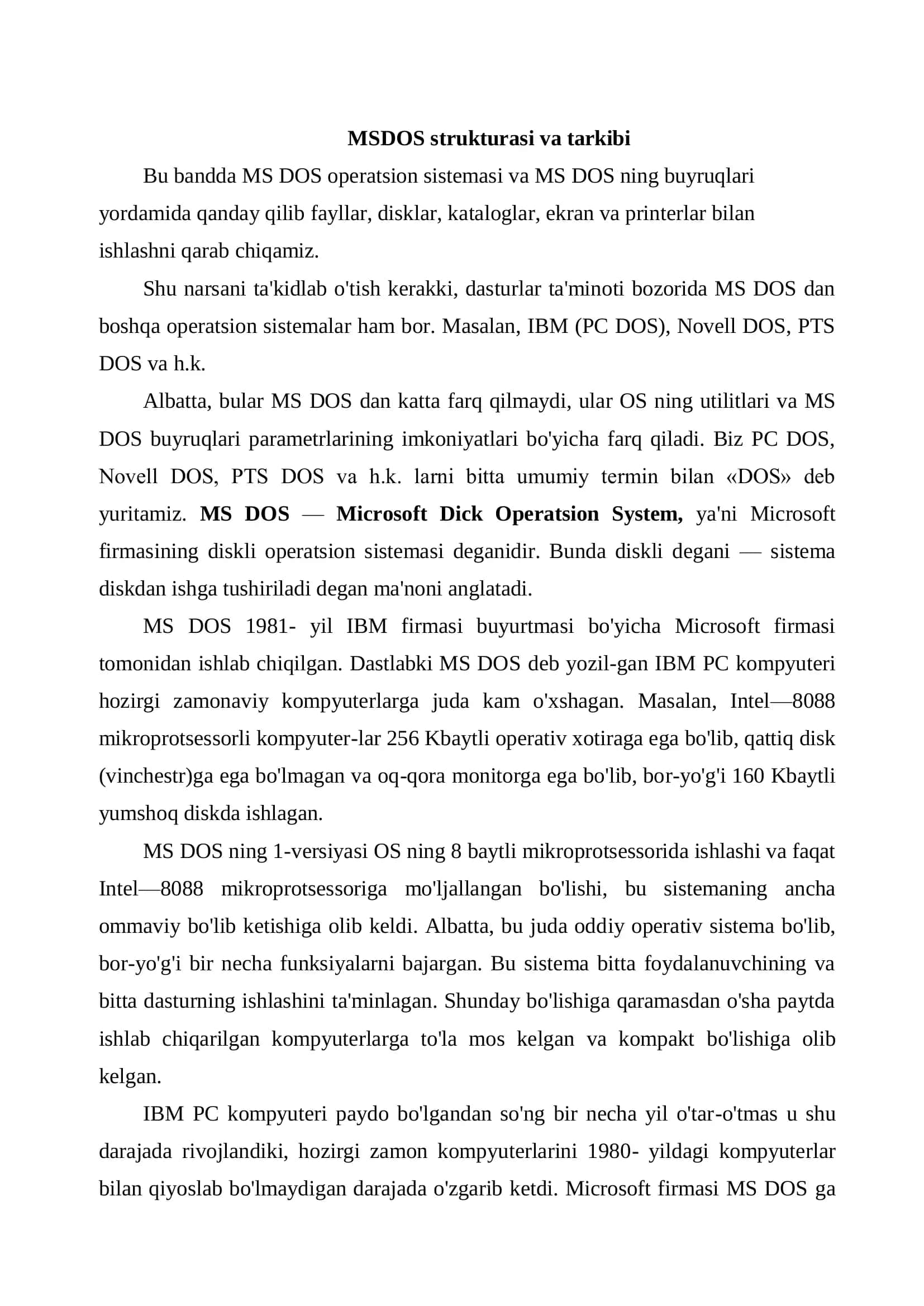 MSDOS strukturasi va tarkibi 2
