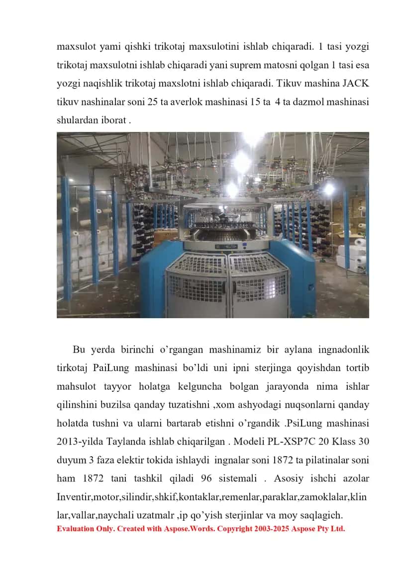 To'qimachilik sanoatidagi trikotaj mahsulotlar ishlab chiqaruvchi mashinalar (PaiLung va Taifan) 2