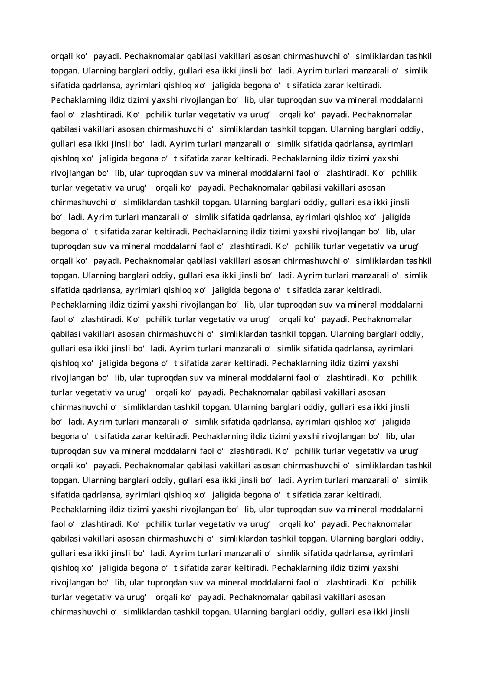 PECHAKNOMALAR QABILASI Botanika fanidan kurs ishi 2