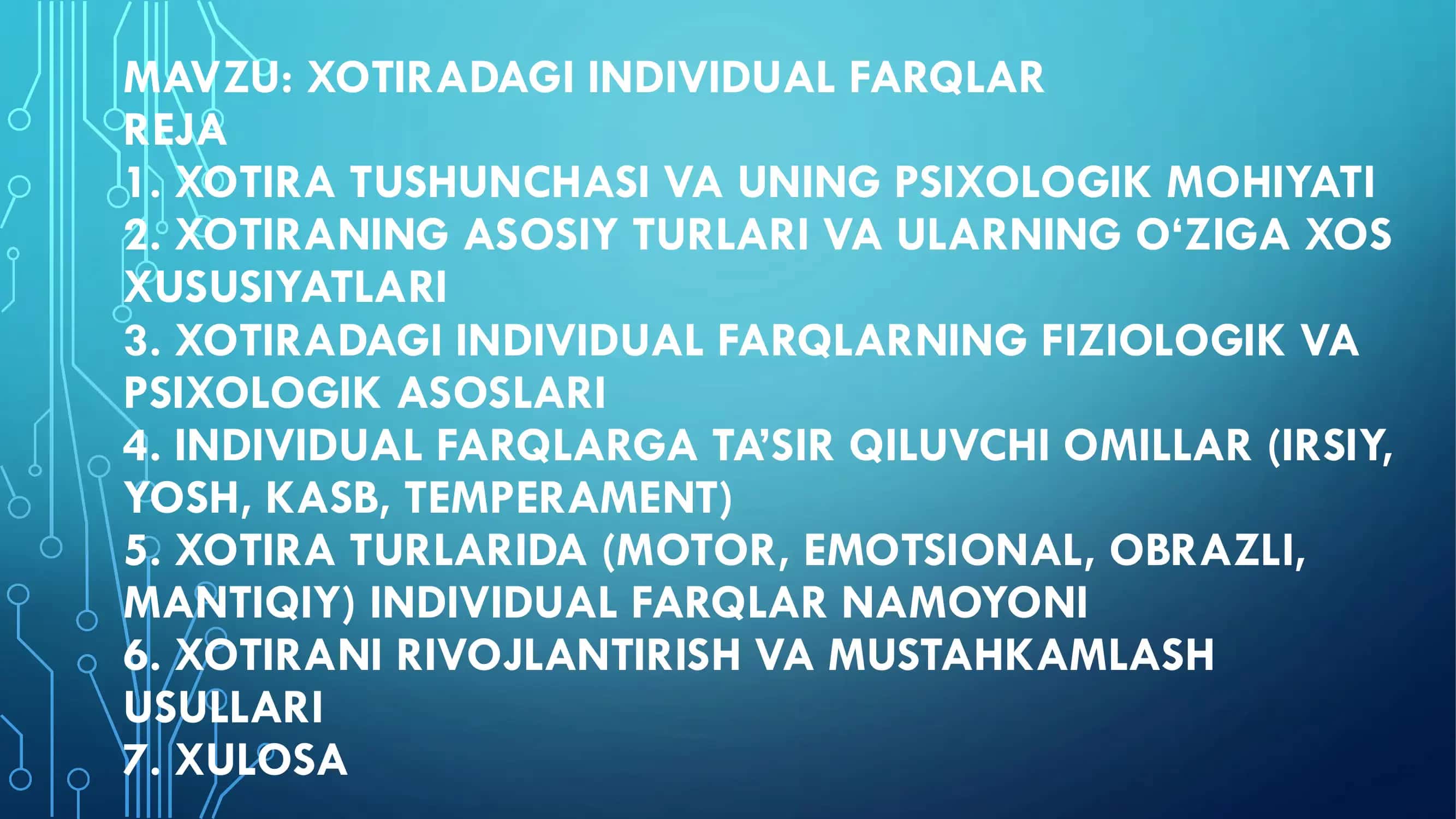 XOTIRADAGI INDIVIDUAL FARQLAR 2