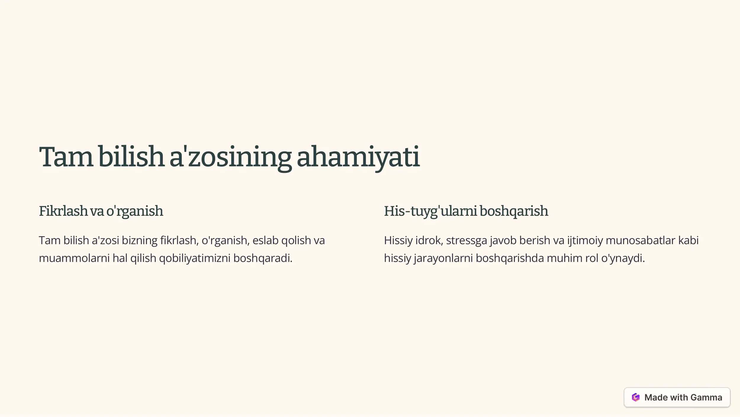 Tam bilish a'zosi: Ahamiyati va tuzilishi 2