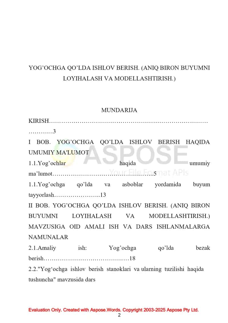 Yog‘ochga qo‘lda ishlov berish (Aniq biron buyumni loyihalash va modellash) 2