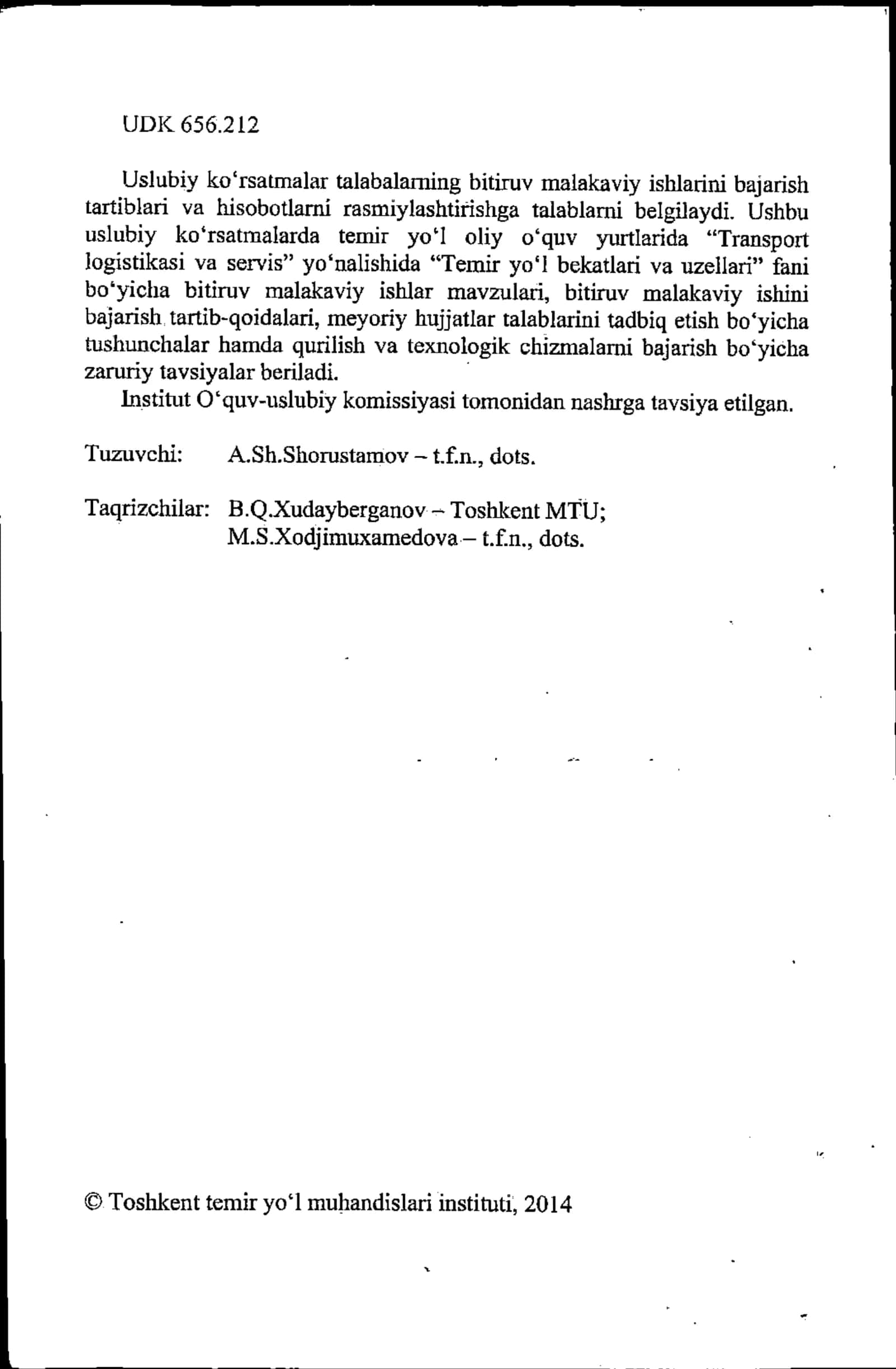 TEMIR YO'LLARDA BEKATLAR VA UZELLARNI LOYIHALASH 2