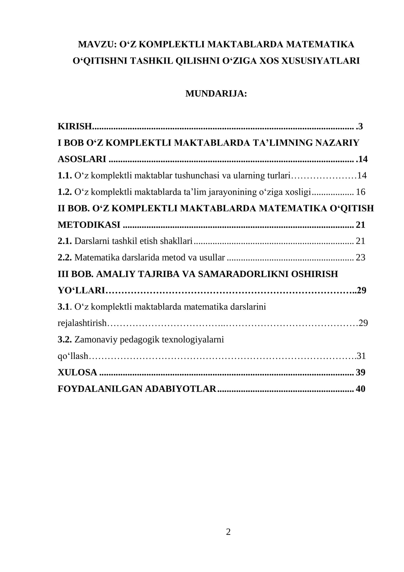 OʻZ KOMPLEKTLI MAKTABLARDA MATEMATIKA OʻQITISHNI TASHKIL QILISHNI OʻZIGA XOS XUSUSIYATLARI 2