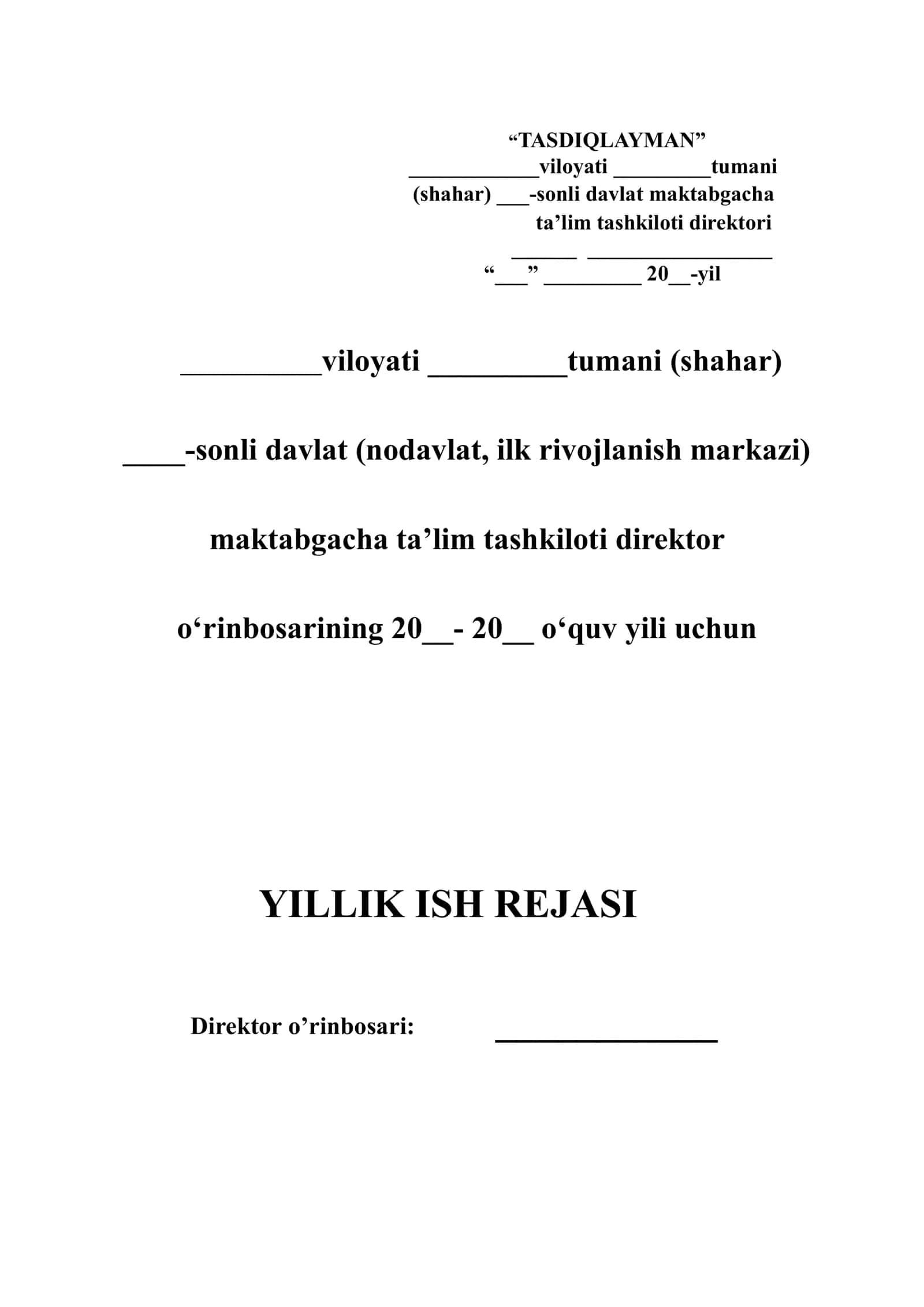 MTT DIREKTOR O'RINBOSARI YILLIK ISH REJASI VA HISOBOTI 2026-2027 2