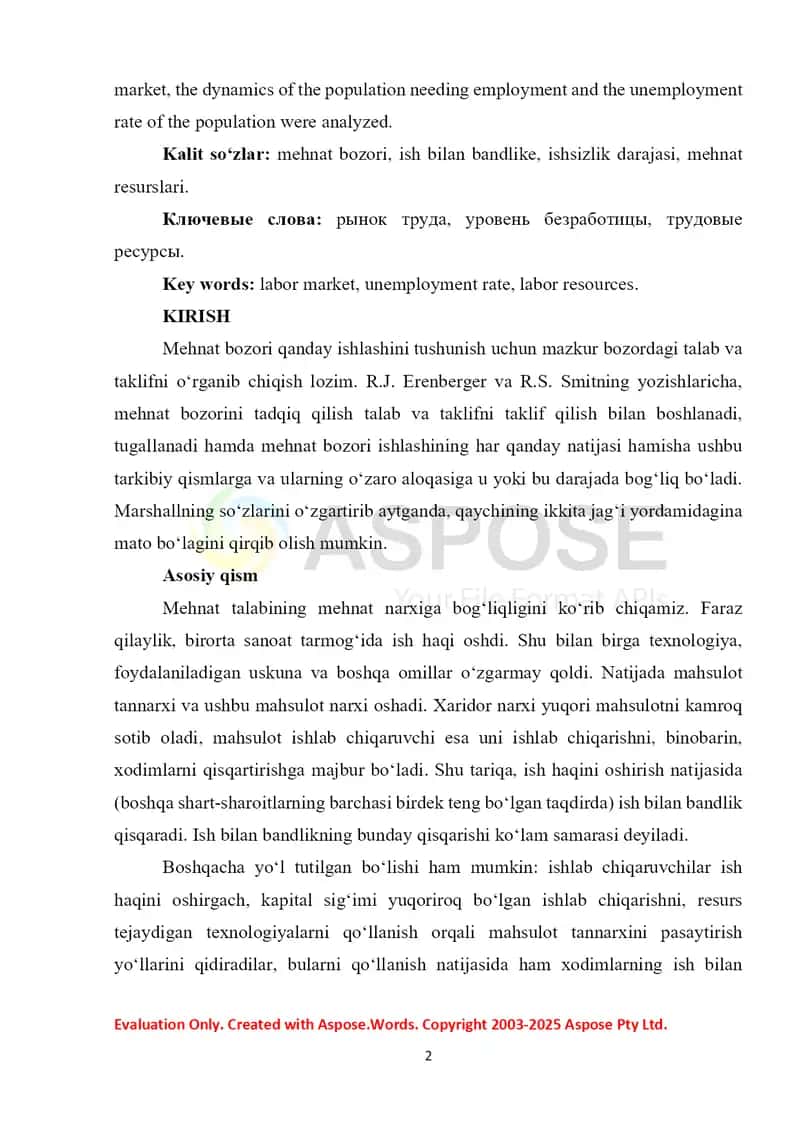 XXI asr boshlariga kelib xalqaro mehnat bozori evolutsiyasi va uni tartibga solish mexanizmlari 2