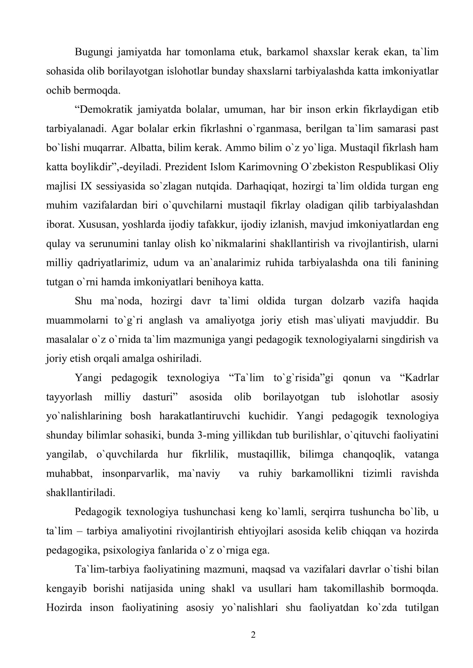 Ilg`or pedagogik texnologiya va uning tamoyillari 2