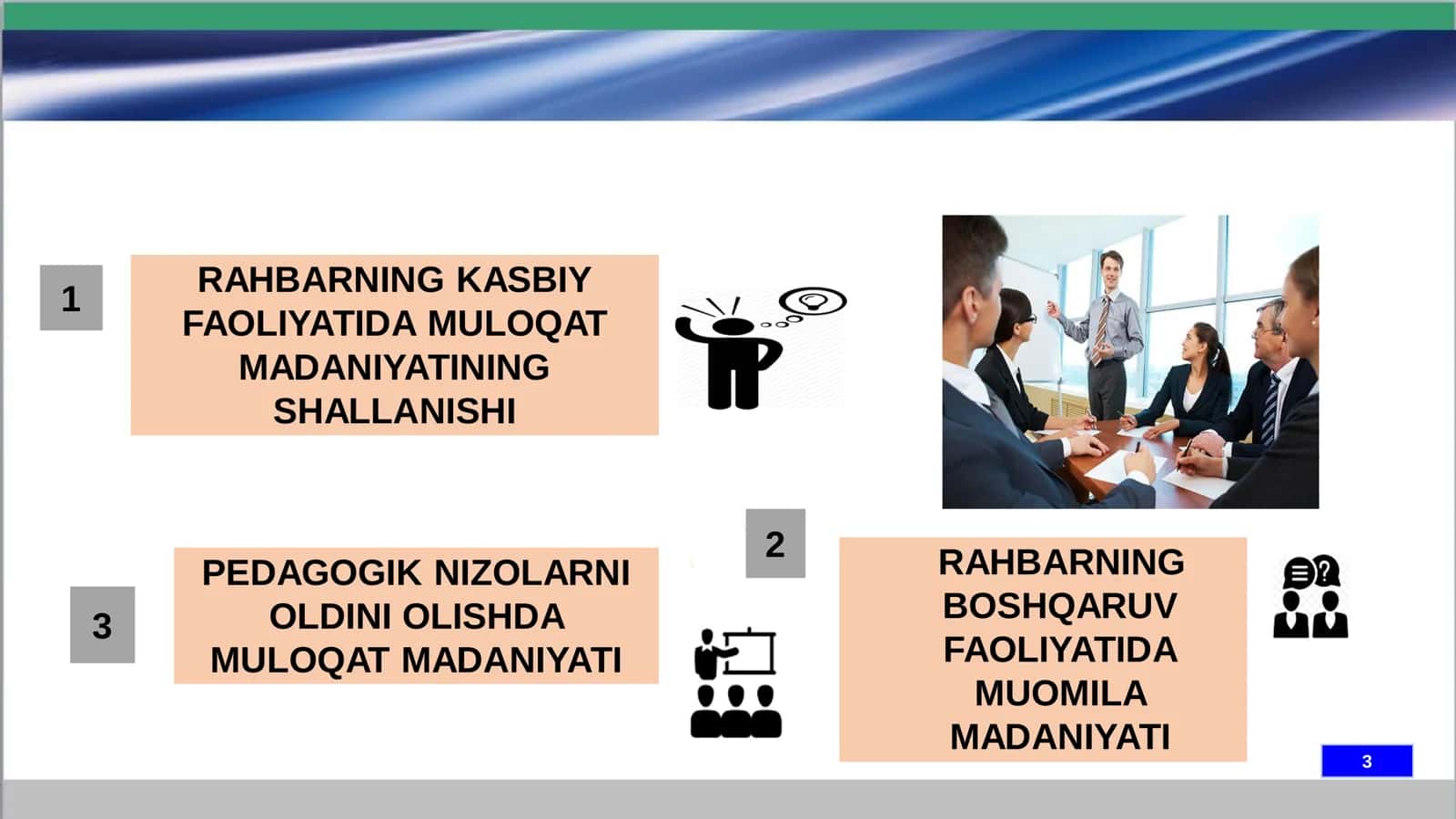 Pedagogik nizolarni oldini olishda muloqat madaniyati. Kommunikativ ko'nikmalarni rivojlantirish. 2