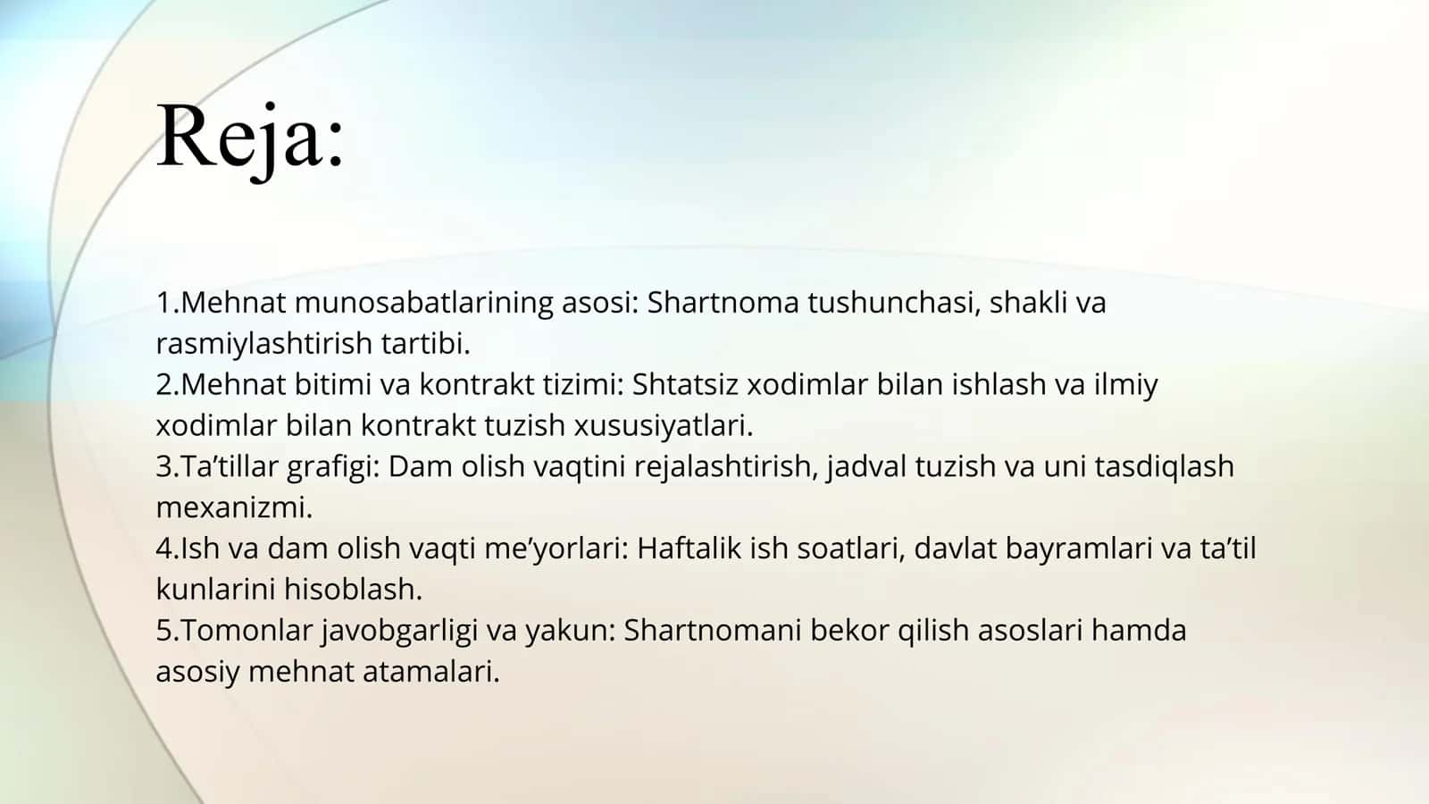 Taʼtillar grafigi, shartnoma va mehnat bitimi 2