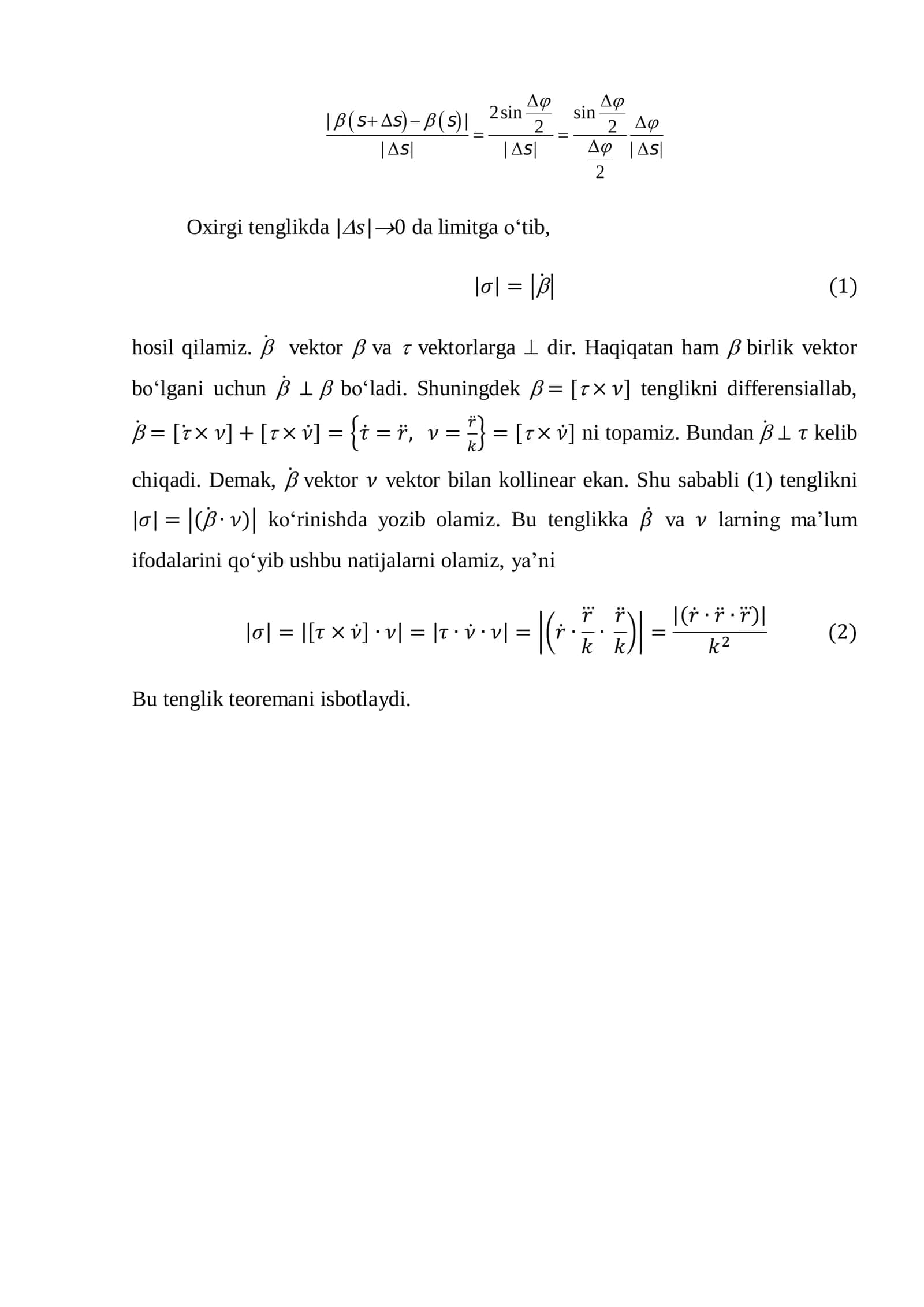 Egri chiziqning buralishi 2