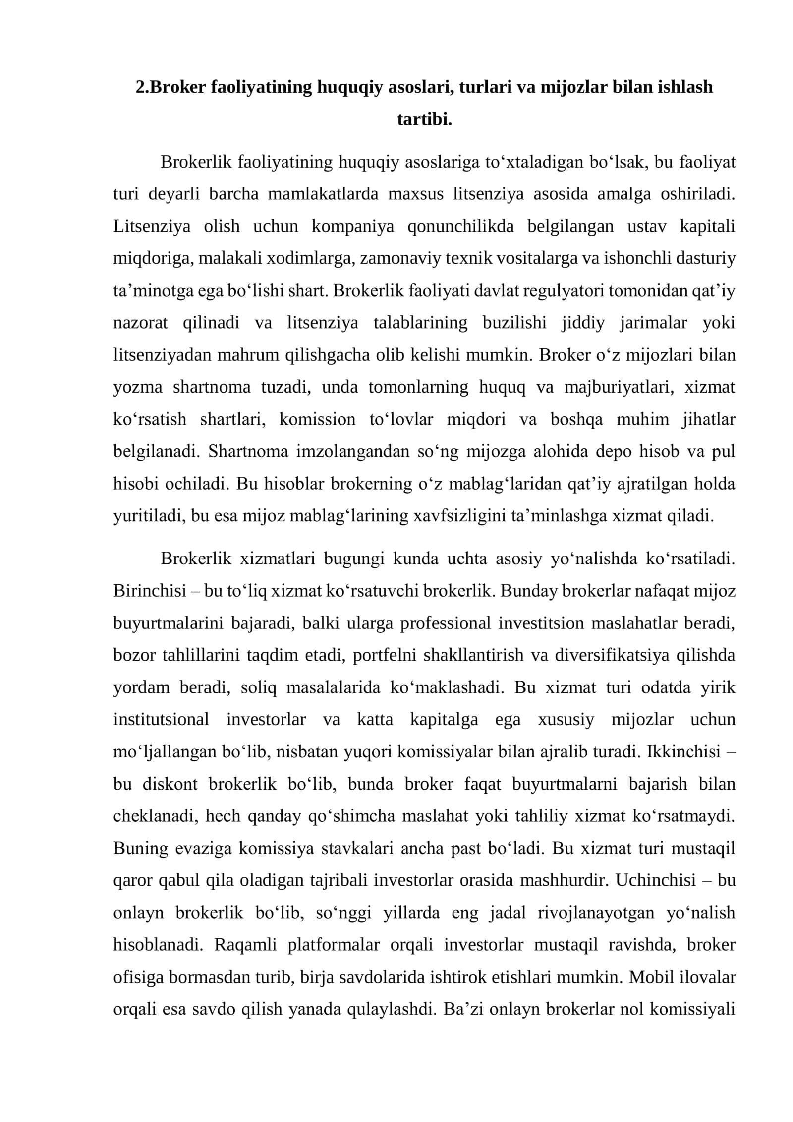 FOND BIRJASI BROKER VA DILERLARI FAOLIYATI 2