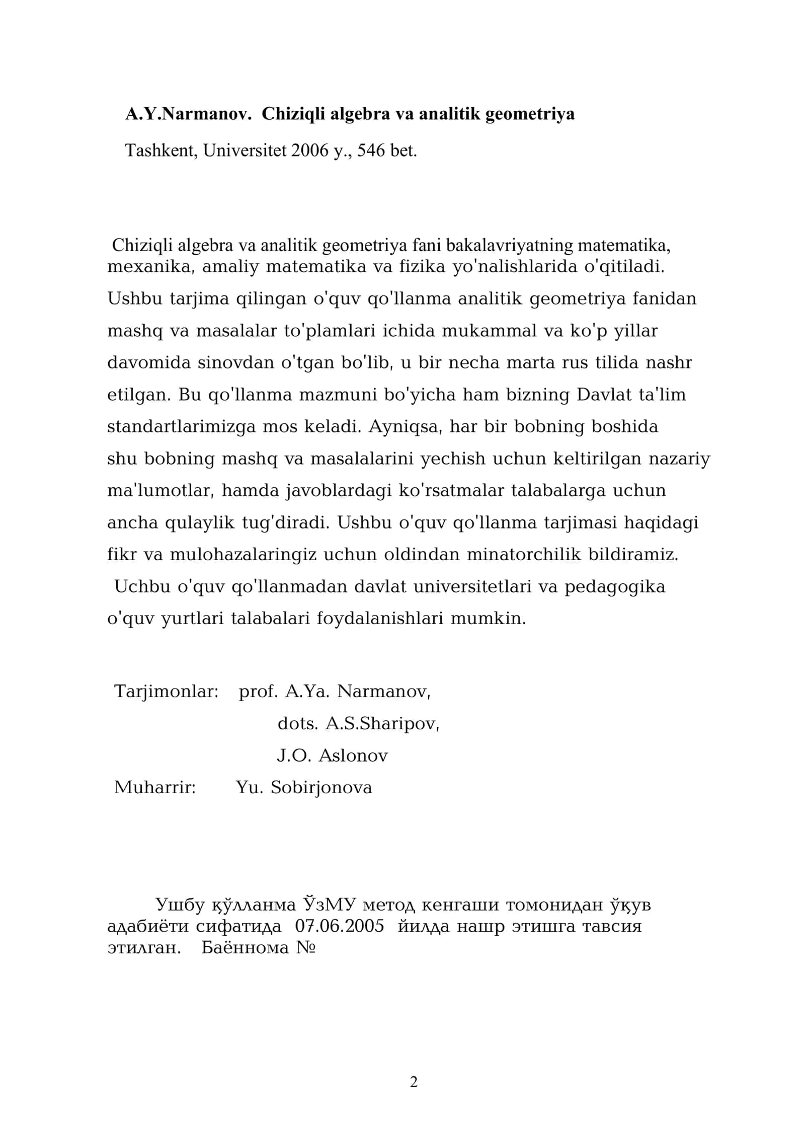 CHIZIQLIALGEBRA VA ANALITIK GEOMETRIYA 2